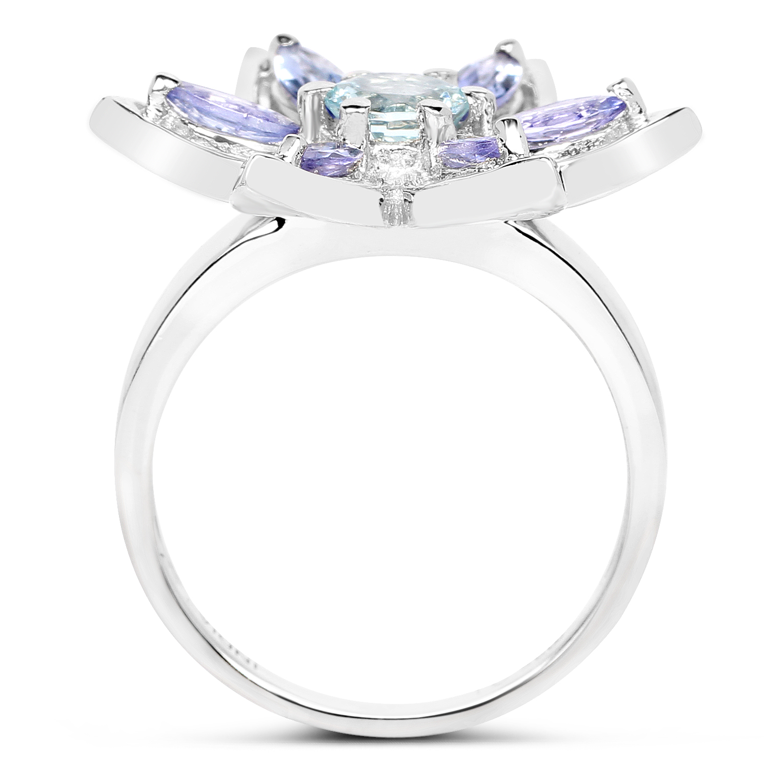 1.34 Carat Genuine Aquamarine and Tanzanite .925 Sterling Silver Ring