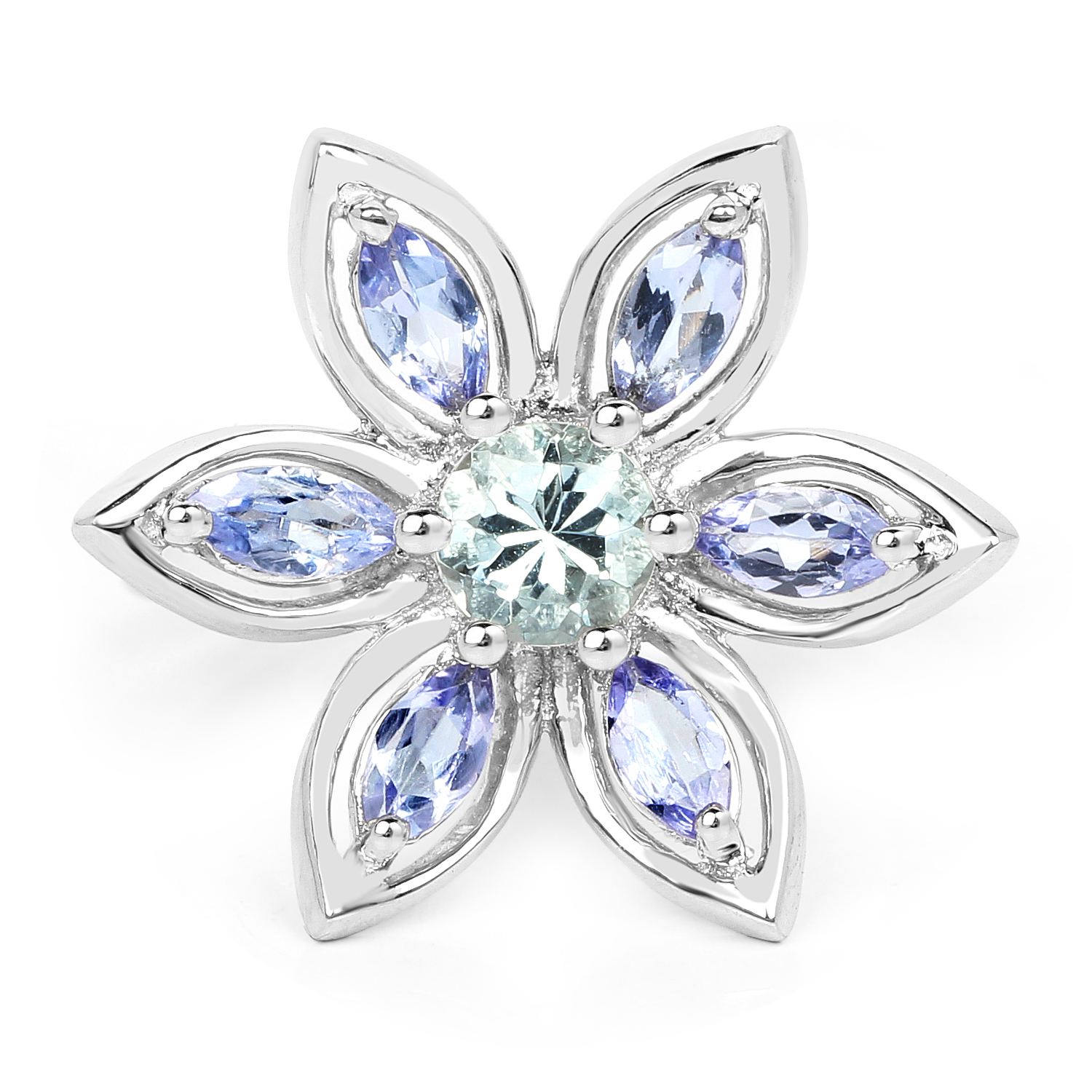 1.34 Carat Genuine Aquamarine and Tanzanite .925 Sterling Silver Ring