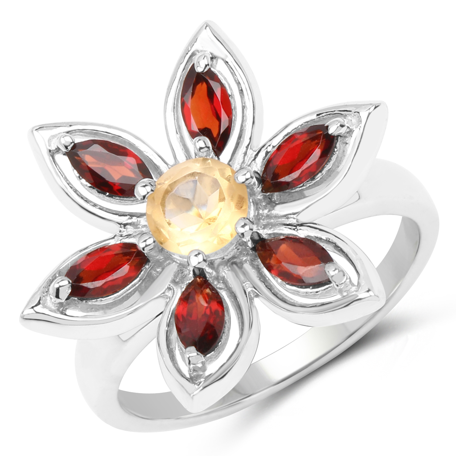 1.65 Carat Genuine Citrine & Garnet .925 Sterling Silver Ring