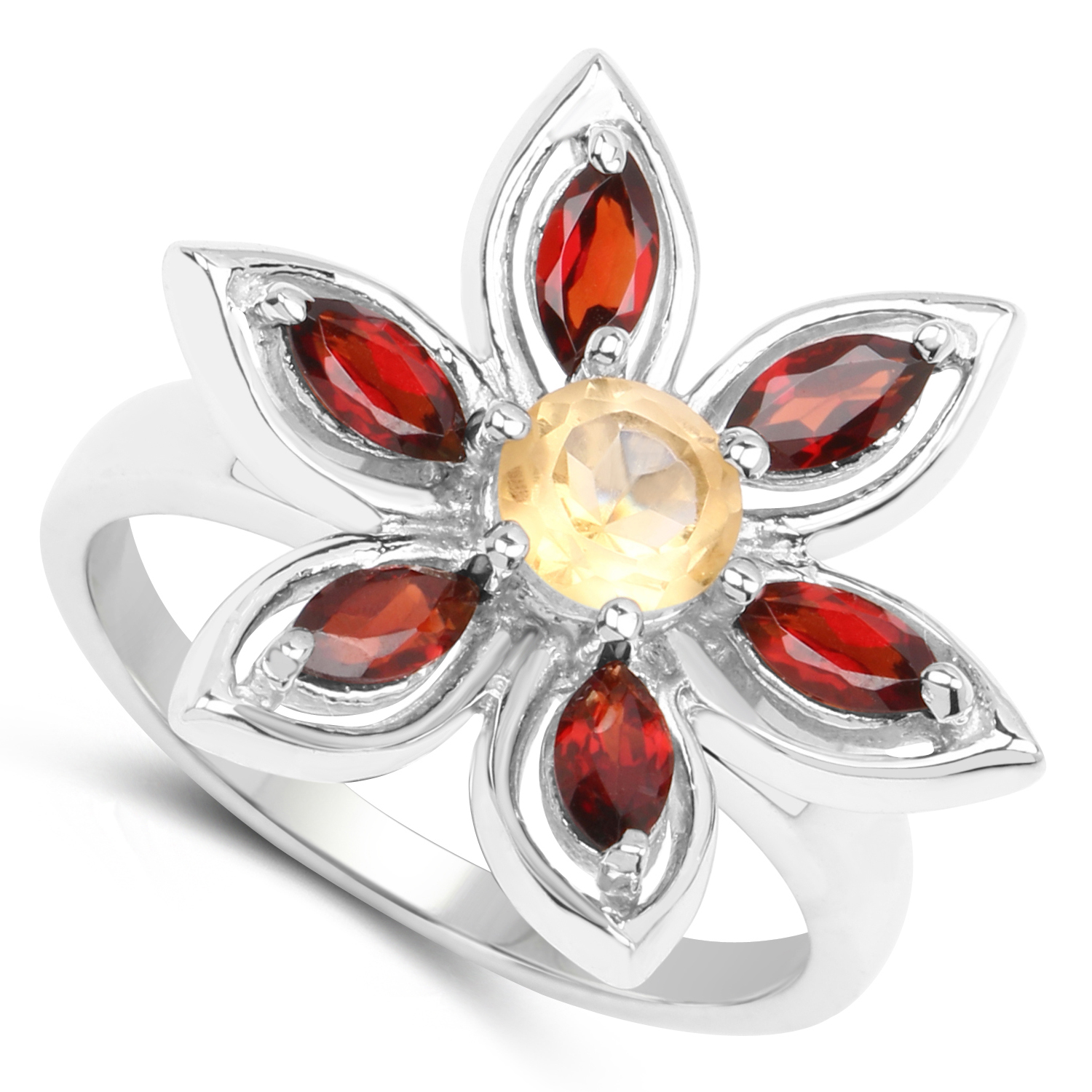 1.65 Carat Genuine Citrine & Garnet .925 Sterling Silver Ring