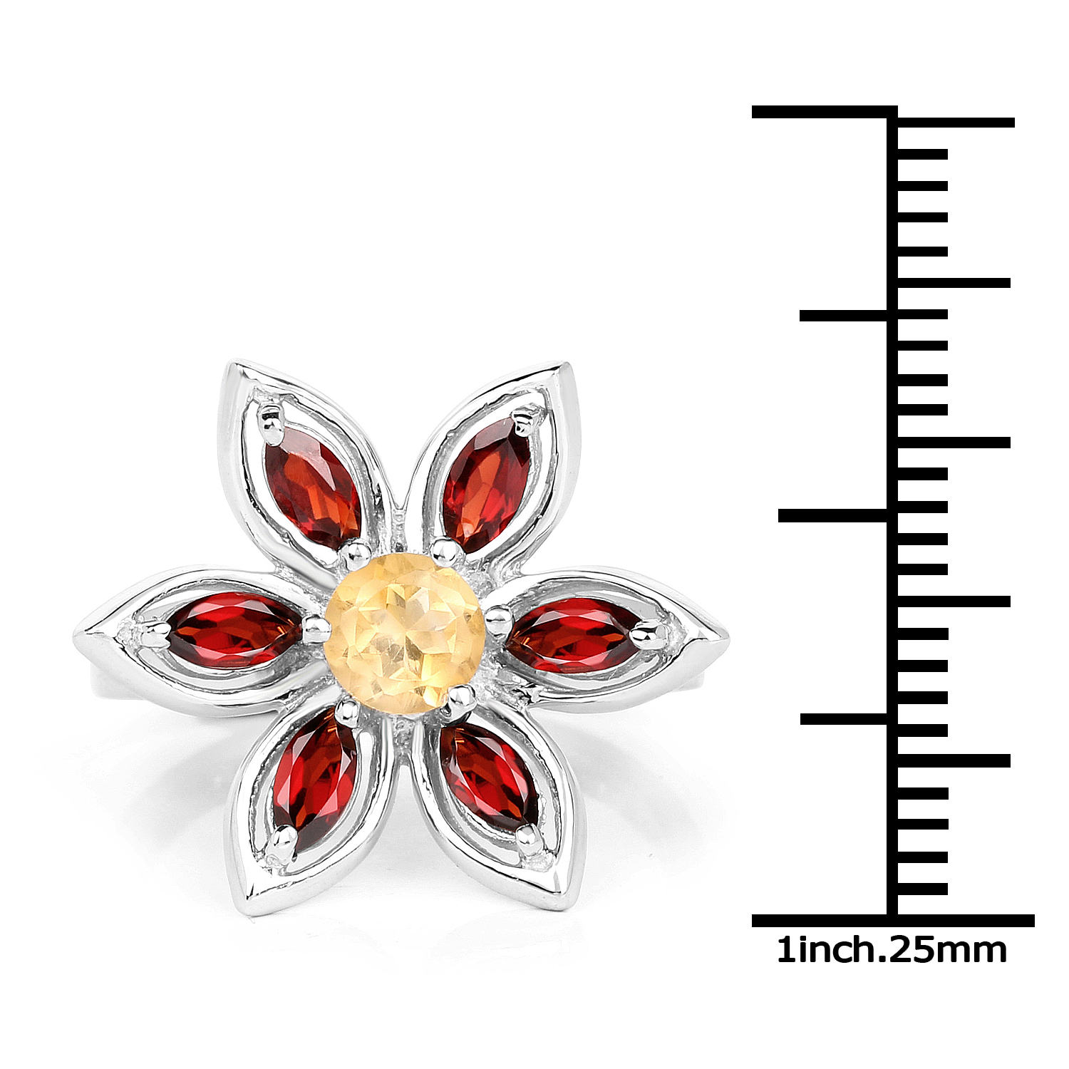 1.65 Carat Genuine Citrine & Garnet .925 Sterling Silver Ring