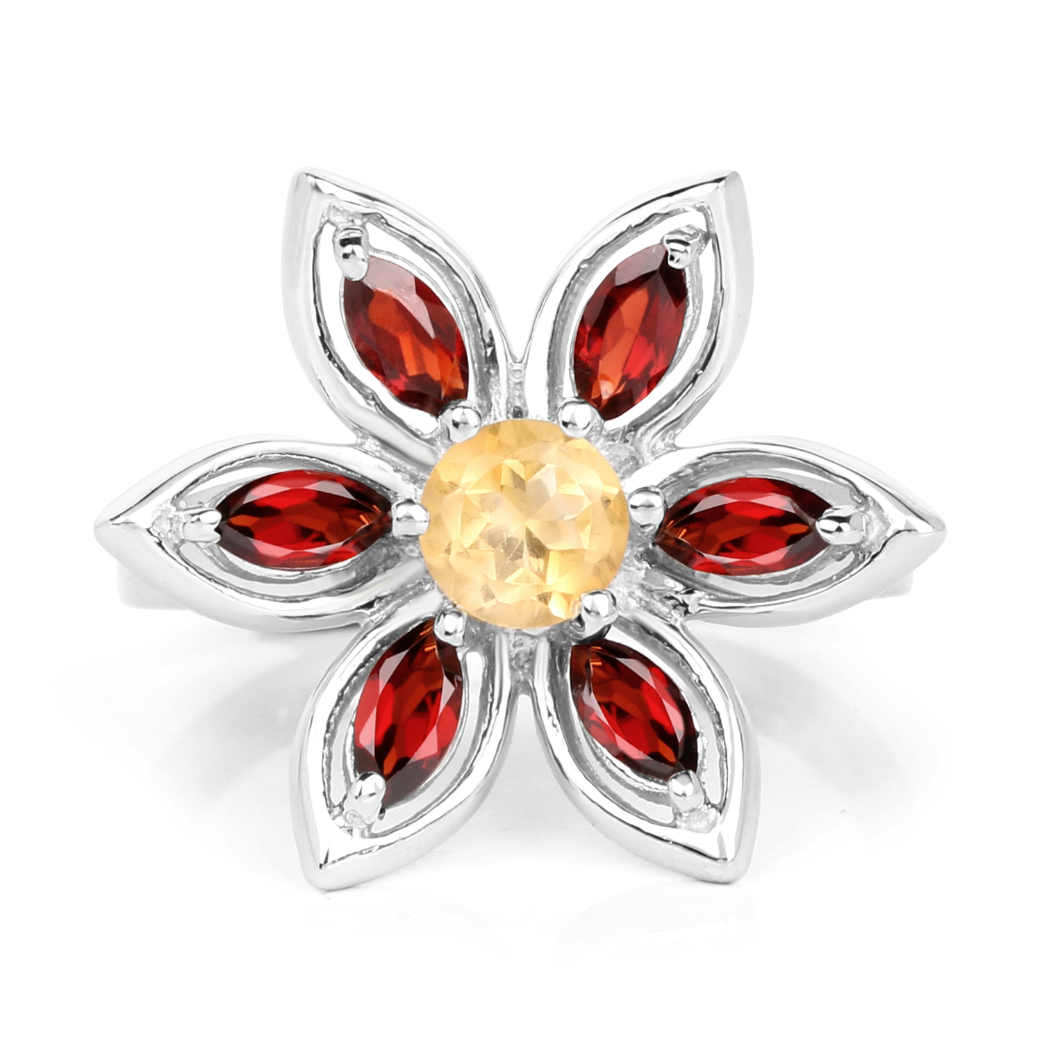 1.65 Carat Genuine Citrine & Garnet .925 Sterling Silver Ring