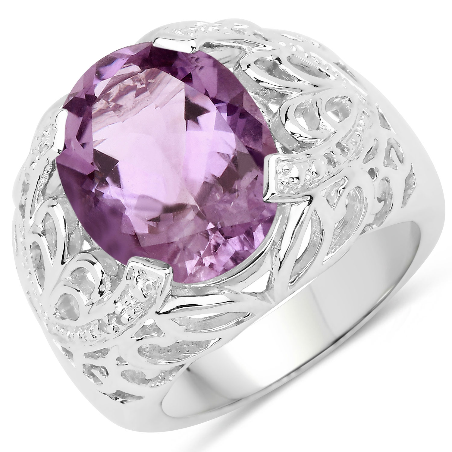 8.24 Carat Genuine Amethyst and White Topaz .925 Sterling Silver Ring