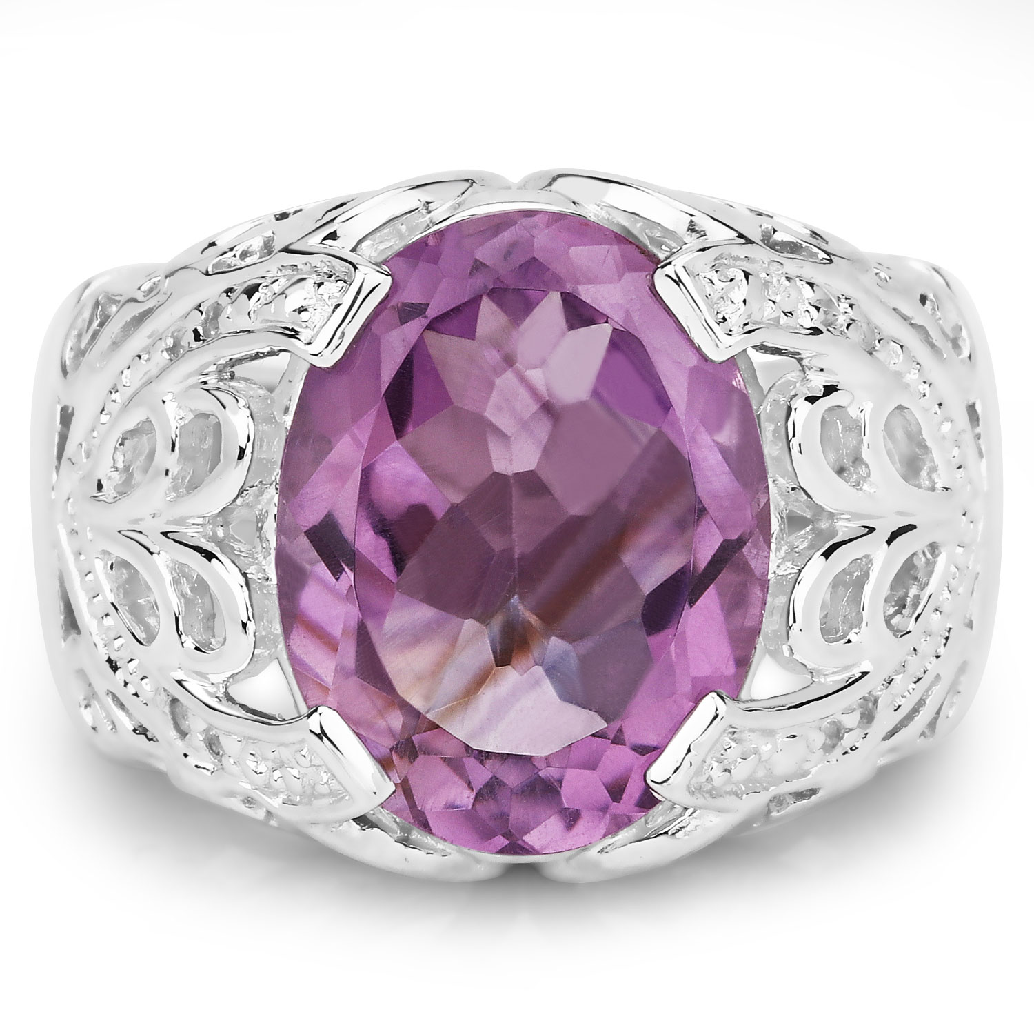 8.24 Carat Genuine Amethyst and White Topaz .925 Sterling Silver Ring
