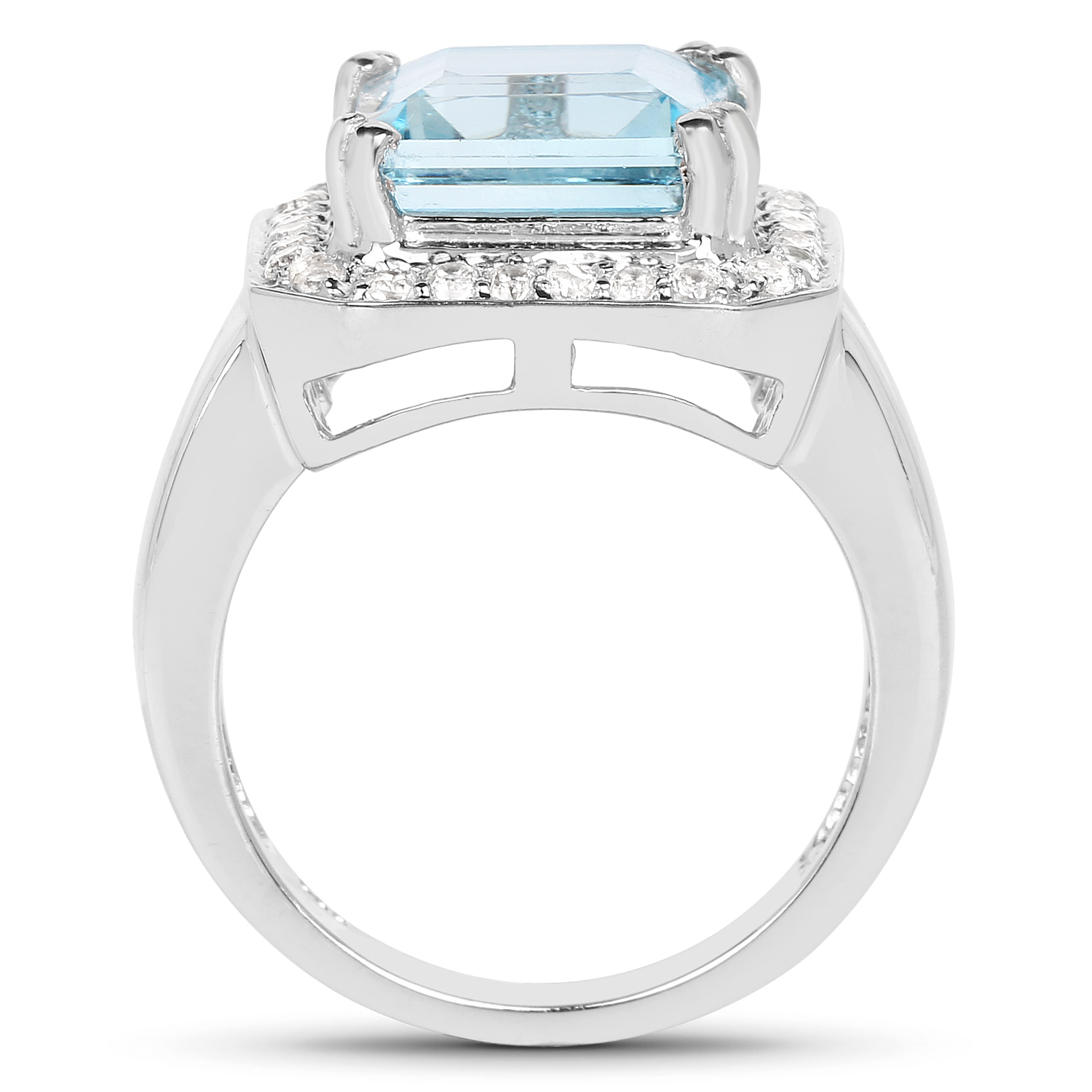 6.36 Carat Genuine Blue Topaz and White Topaz .925 Sterling Silver Ring