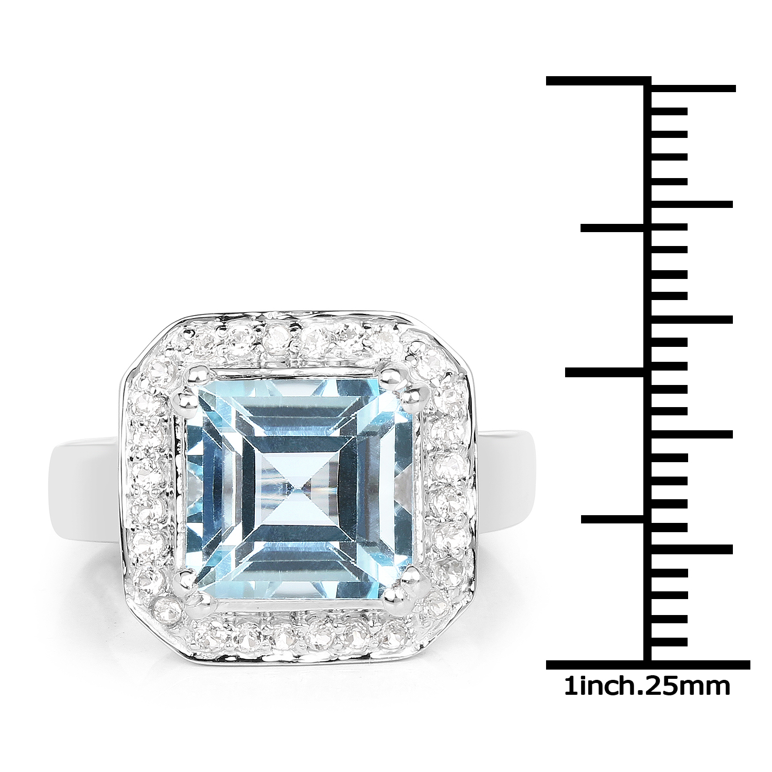 6.36 Carat Genuine Blue Topaz and White Topaz .925 Sterling Silver Ring