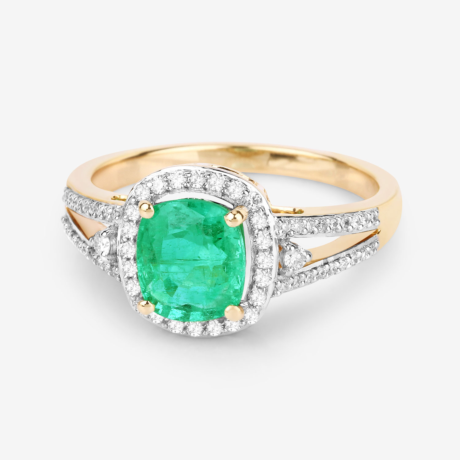 1.65 Carat Genuine Ethiopian Emerald and White Diamond 14K Yellow Gold Ring