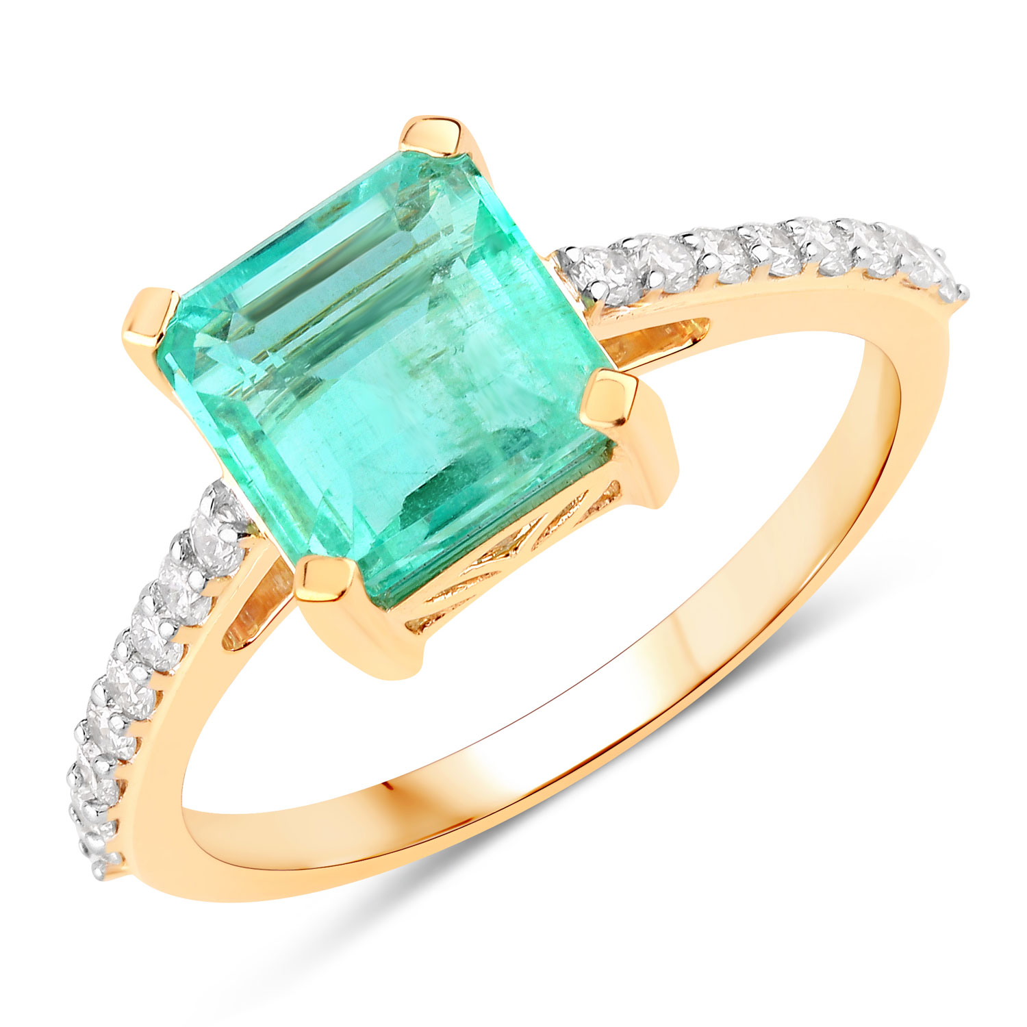 2.34 Carat Genuine Ethiopian Emerald and White Diamond 14K Yellow Gold Ring