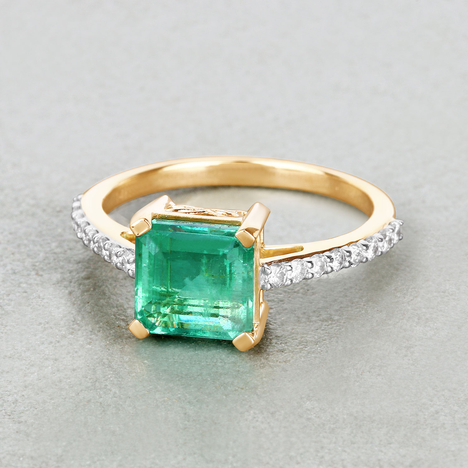 2.34 Carat Genuine Ethiopian Emerald and White Diamond 14K Yellow Gold Ring