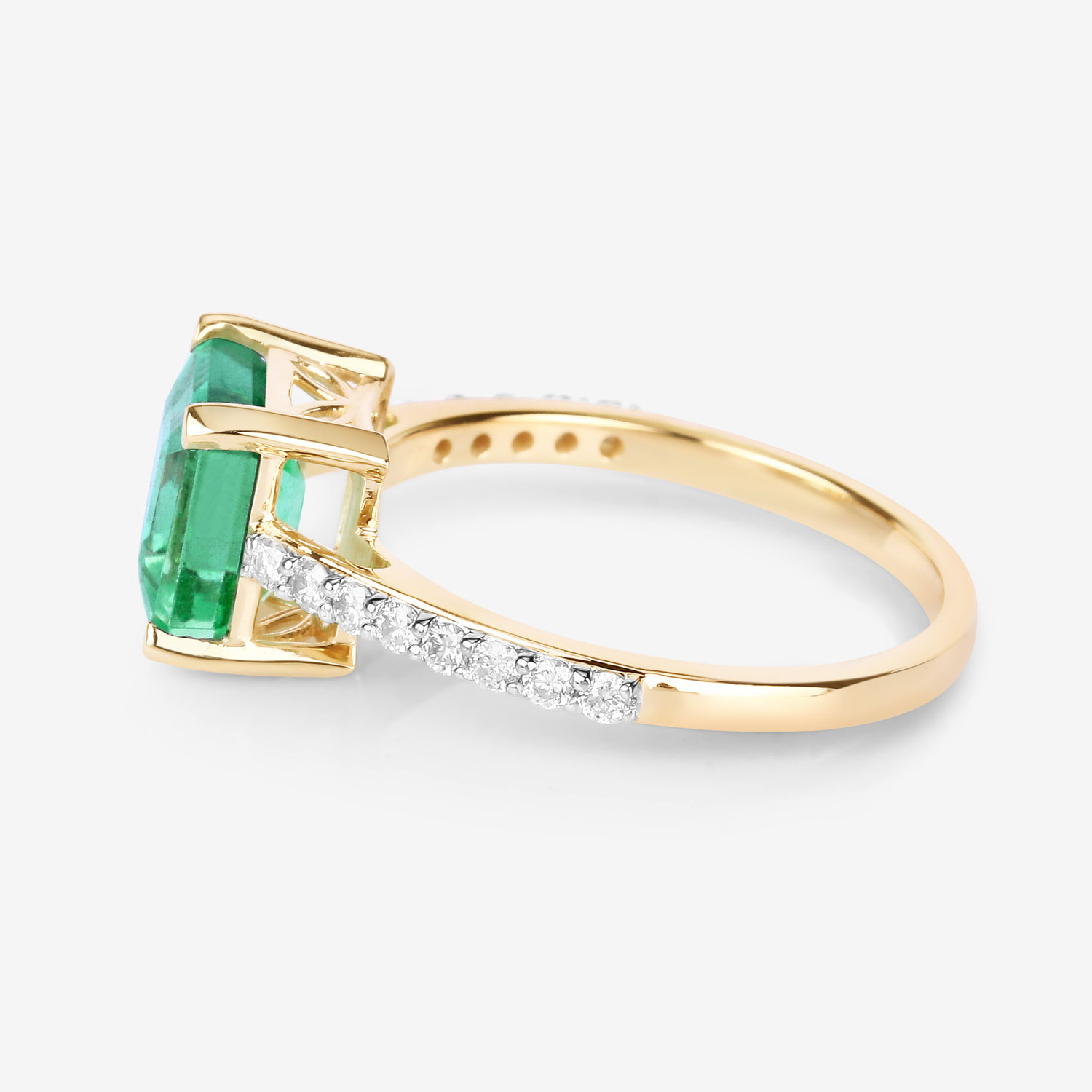 2.34 Carat Genuine Ethiopian Emerald and White Diamond 14K Yellow Gold Ring