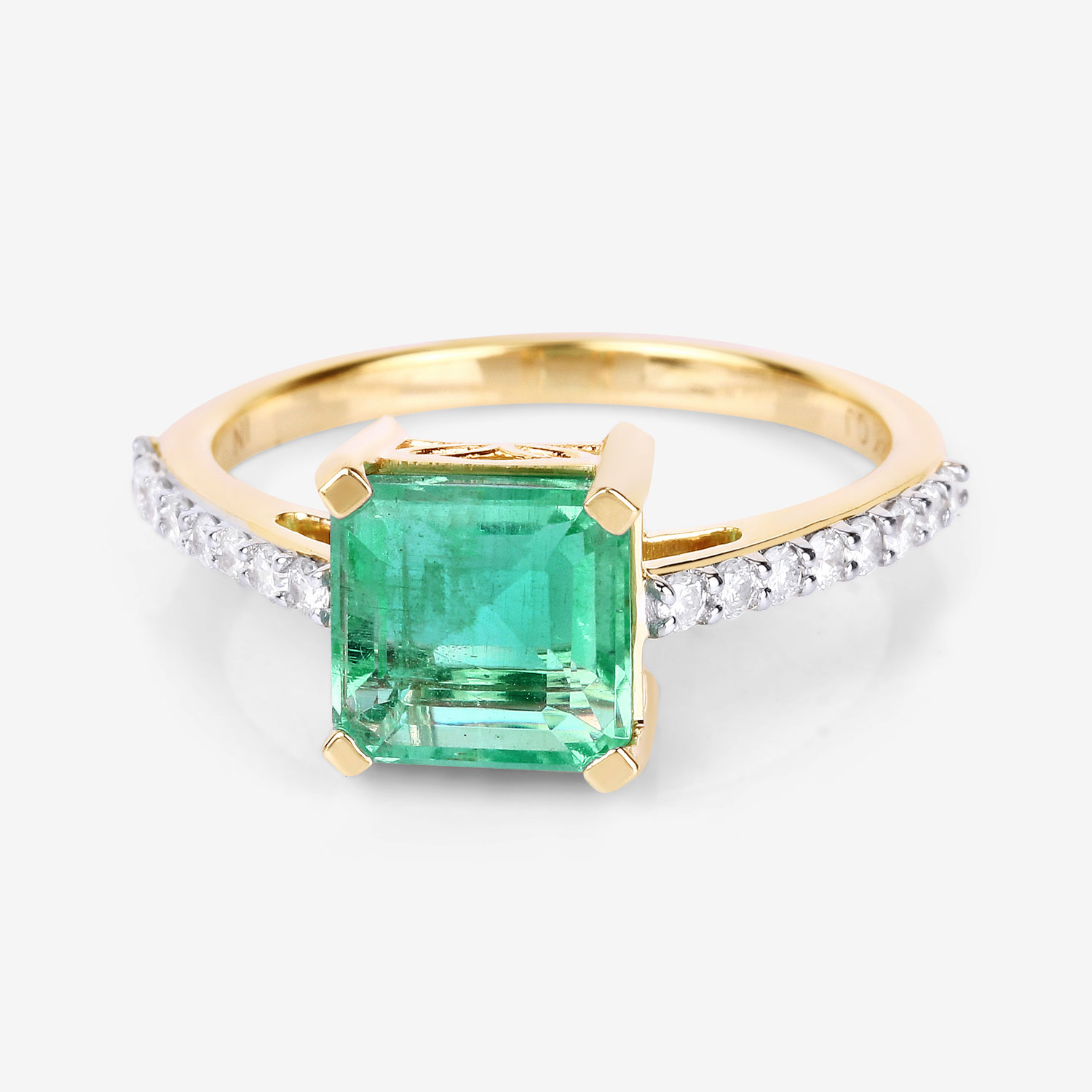 2.34 Carat Genuine Ethiopian Emerald and White Diamond 14K Yellow Gold Ring