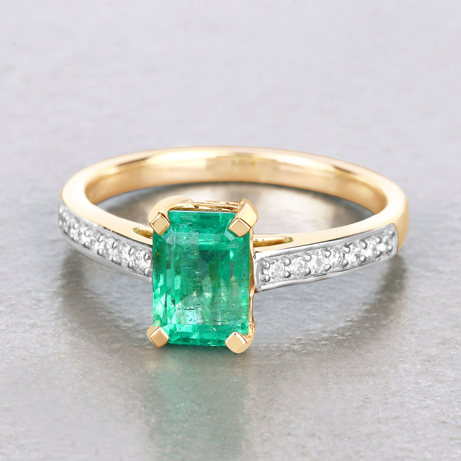 1.83 Carat Genuine Ethiopian Emerald and White Diamond 14K Yellow Gold Ring