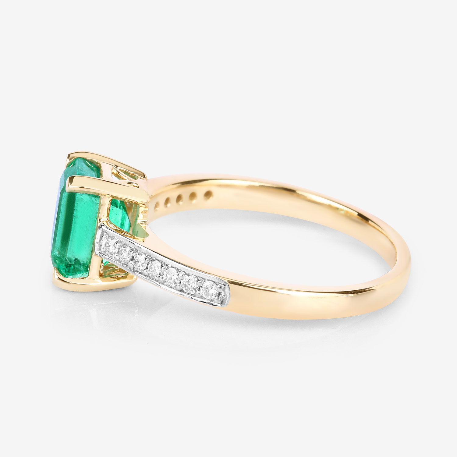 1.83 Carat Genuine Ethiopian Emerald and White Diamond 14K Yellow Gold Ring
