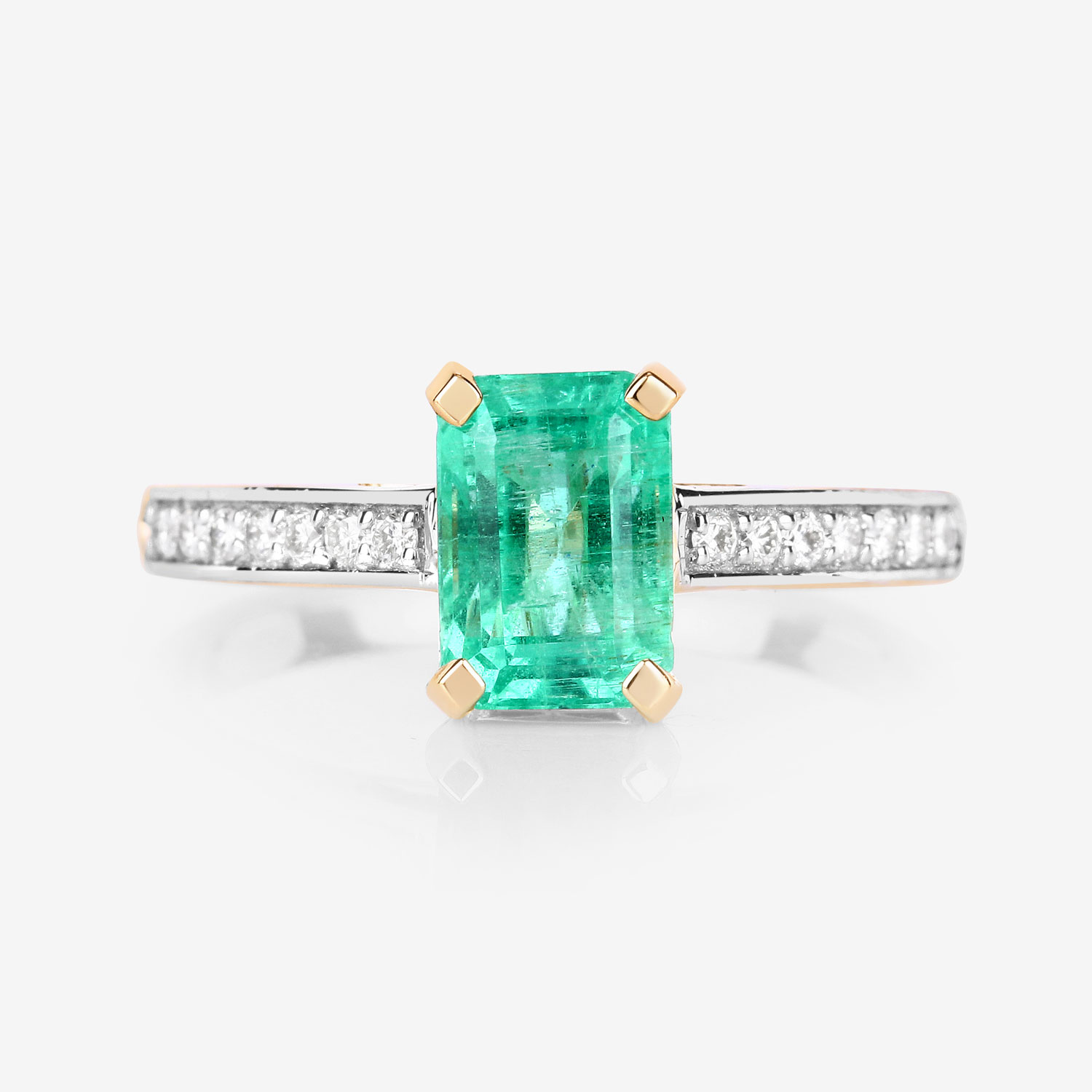 1.83 Carat Genuine Ethiopian Emerald and White Diamond 14K Yellow Gold Ring