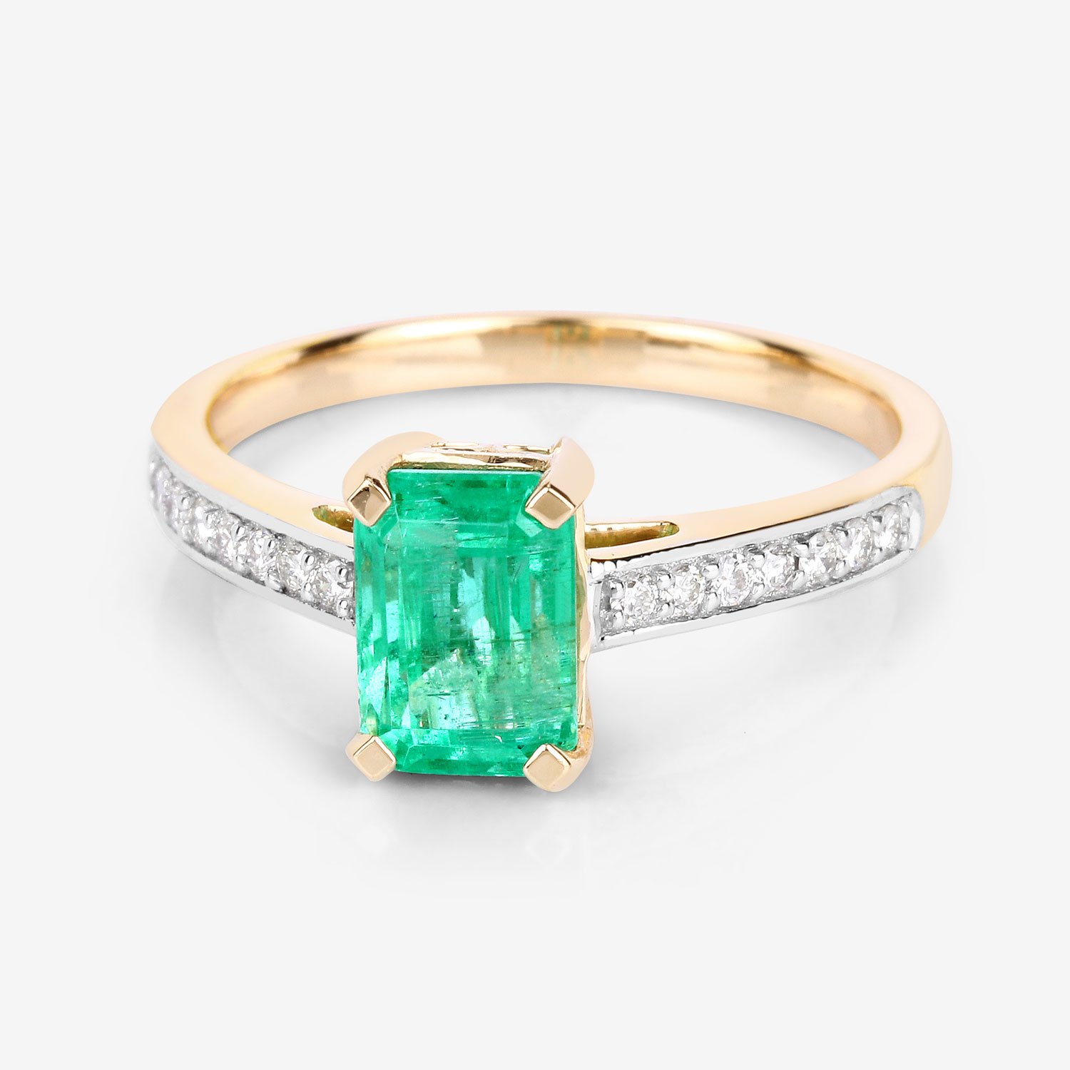 1.83 Carat Genuine Ethiopian Emerald and White Diamond 14K Yellow Gold Ring
