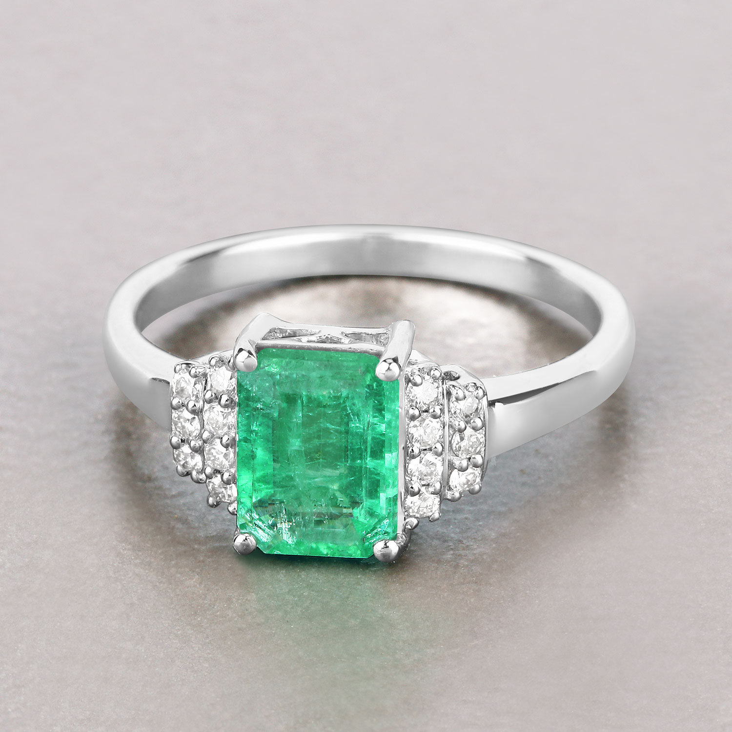 1.61 Carat Genuine Ethiopian Emerald and White Diamond 14K White Gold Ring