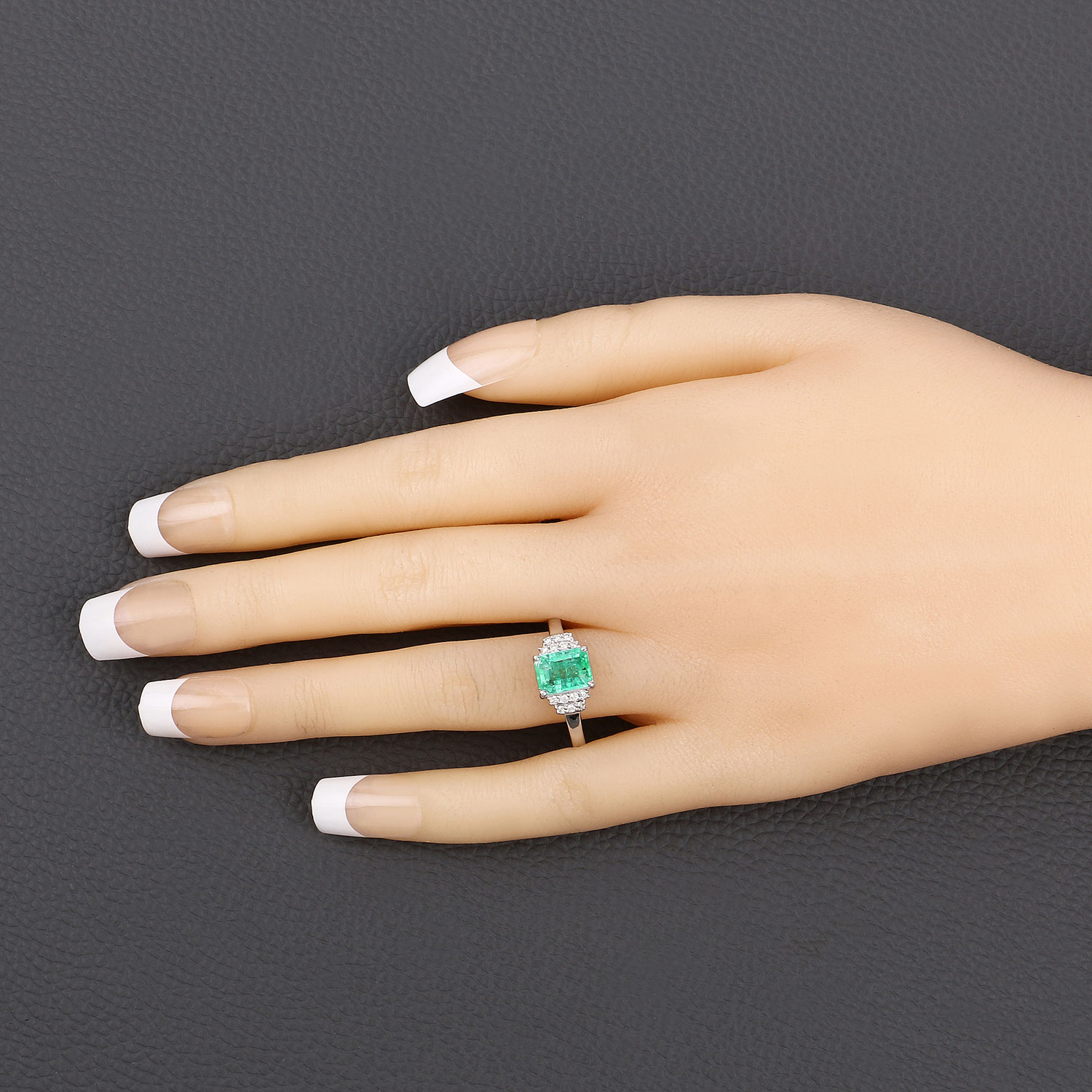 1.61 Carat Genuine Ethiopian Emerald and White Diamond 14K White Gold Ring