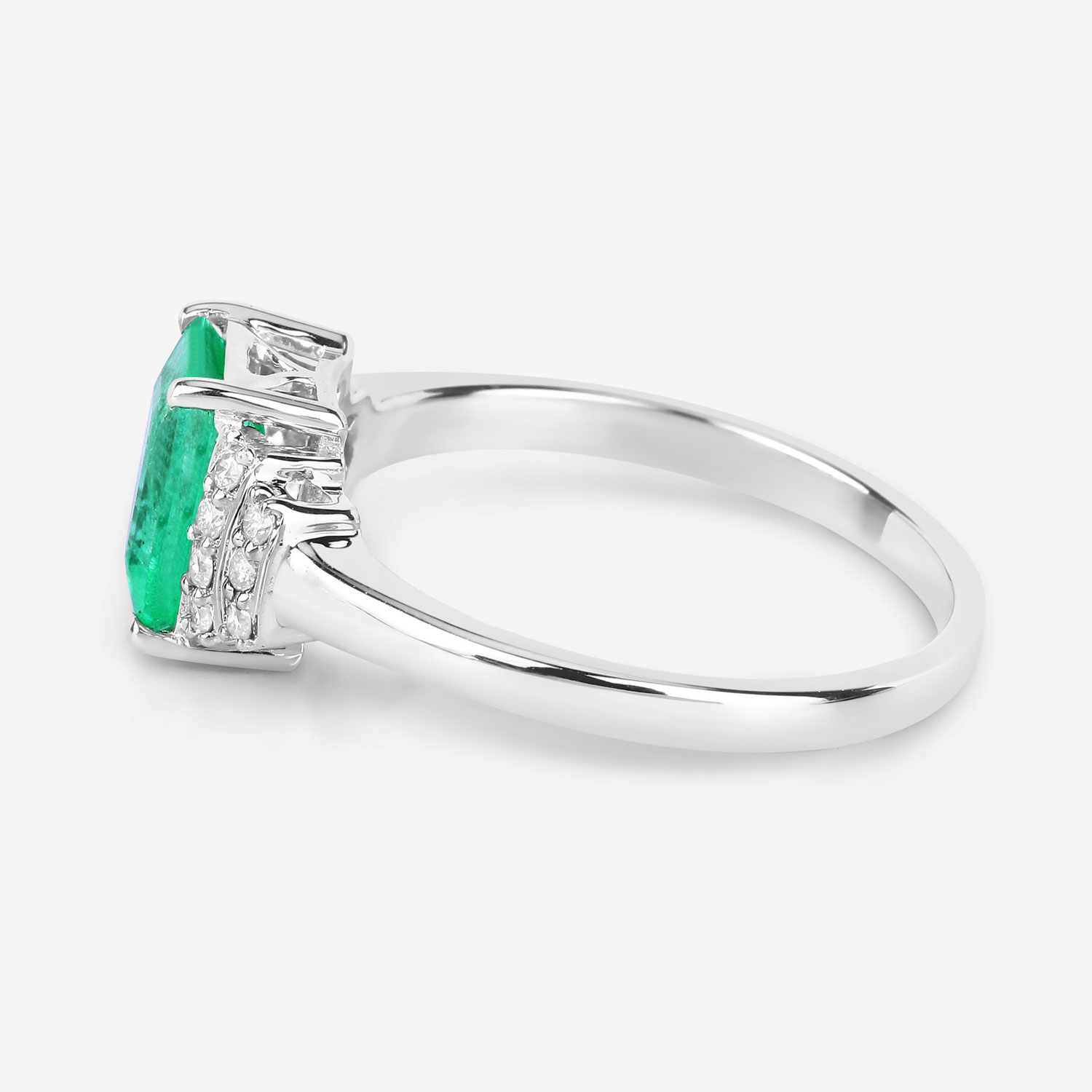 1.61 Carat Genuine Ethiopian Emerald and White Diamond 14K White Gold Ring