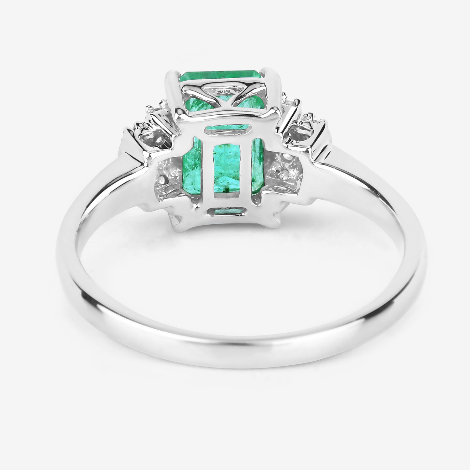 1.61 Carat Genuine Ethiopian Emerald and White Diamond 14K White Gold Ring