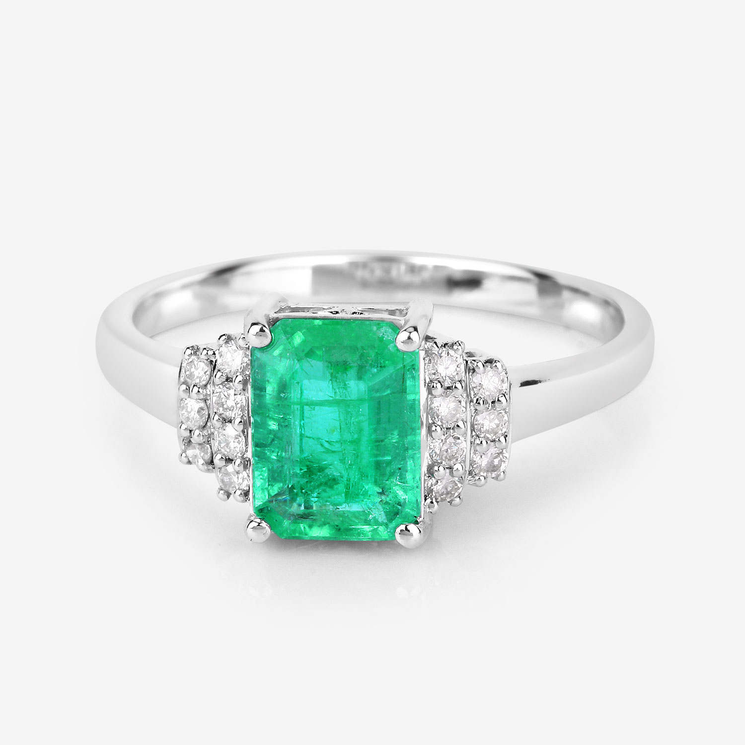 1.61 Carat Genuine Ethiopian Emerald and White Diamond 14K White Gold Ring