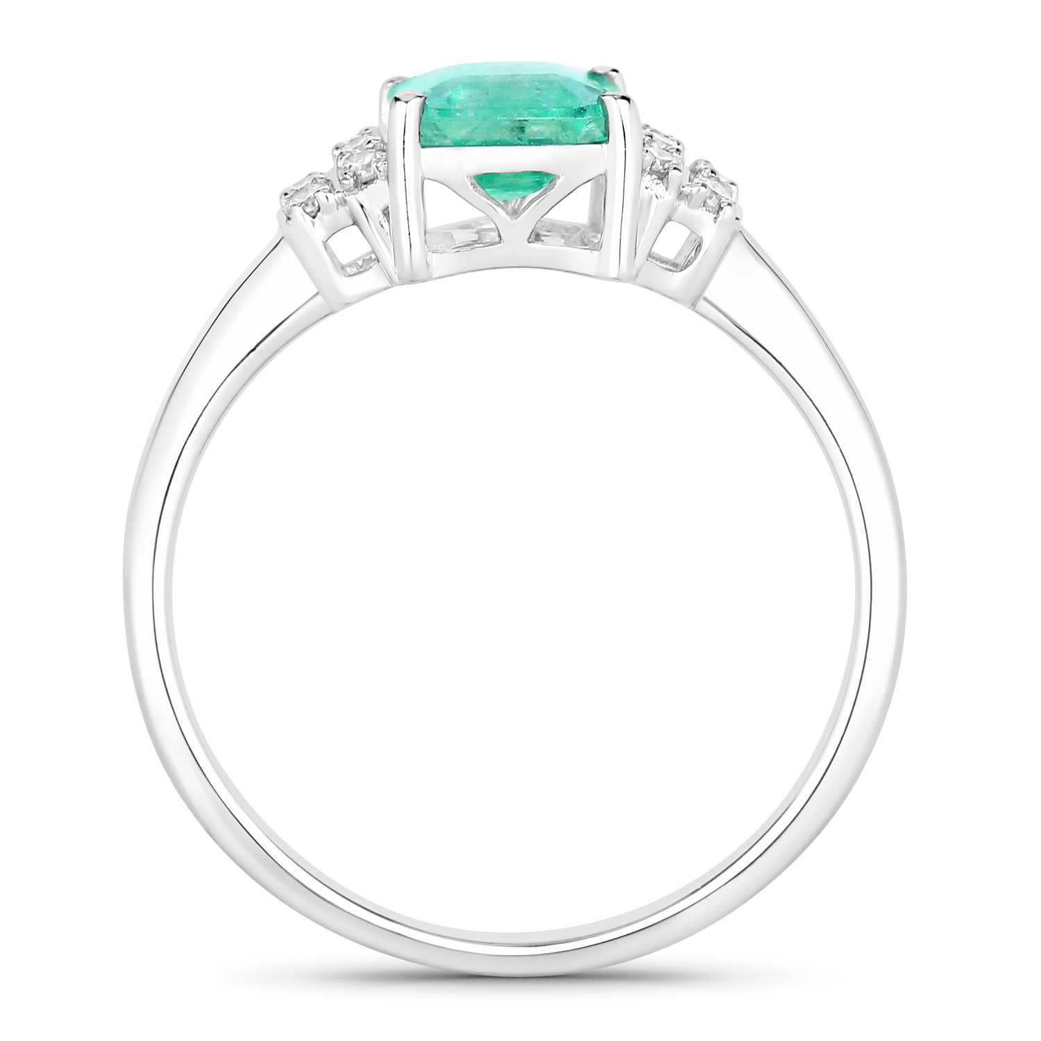 1.61 Carat Genuine Ethiopian Emerald and White Diamond 14K White Gold Ring