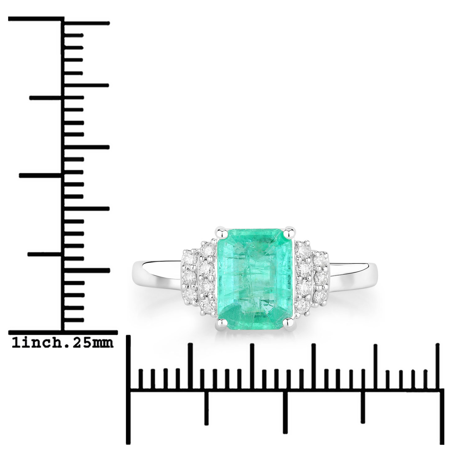 1.61 Carat Genuine Ethiopian Emerald and White Diamond 14K White Gold Ring