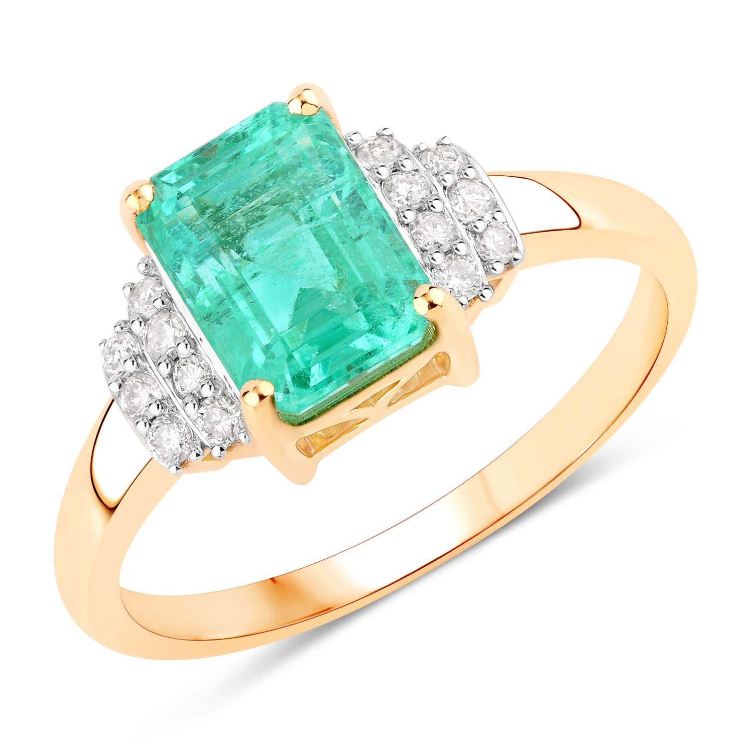 1.61 Carat Genuine Ethiopian Emerald and White Diamond 14K Yellow Gold Ring