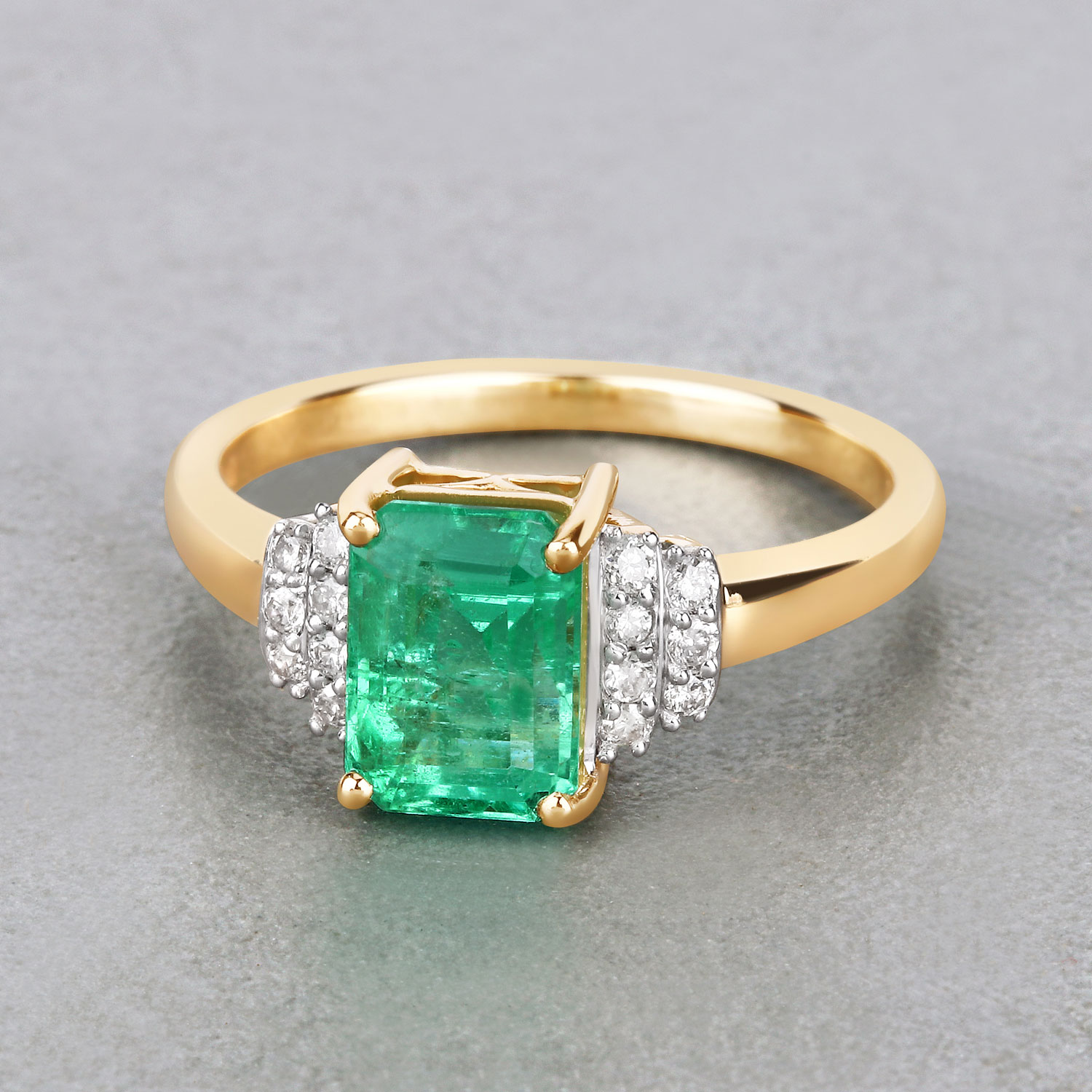 1.61 Carat Genuine Ethiopian Emerald and White Diamond 14K Yellow Gold Ring