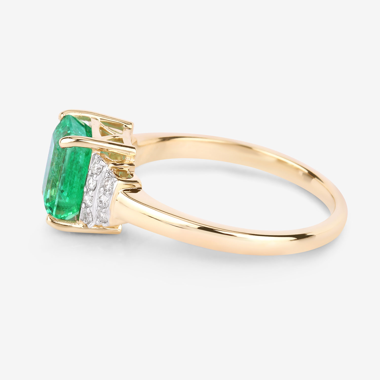 1.61 Carat Genuine Ethiopian Emerald and White Diamond 14K Yellow Gold Ring