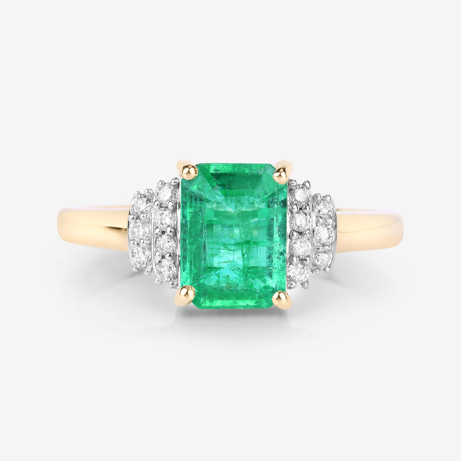 1.61 Carat Genuine Ethiopian Emerald and White Diamond 14K Yellow Gold Ring