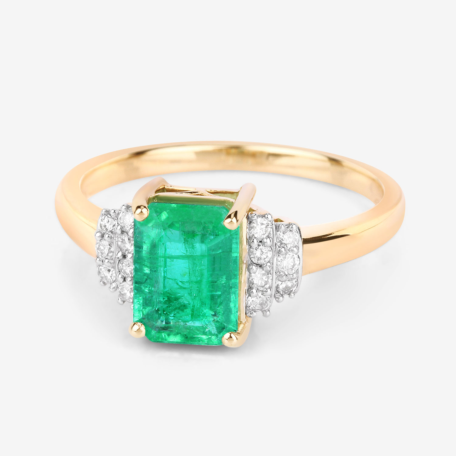 1.61 Carat Genuine Ethiopian Emerald and White Diamond 14K Yellow Gold Ring