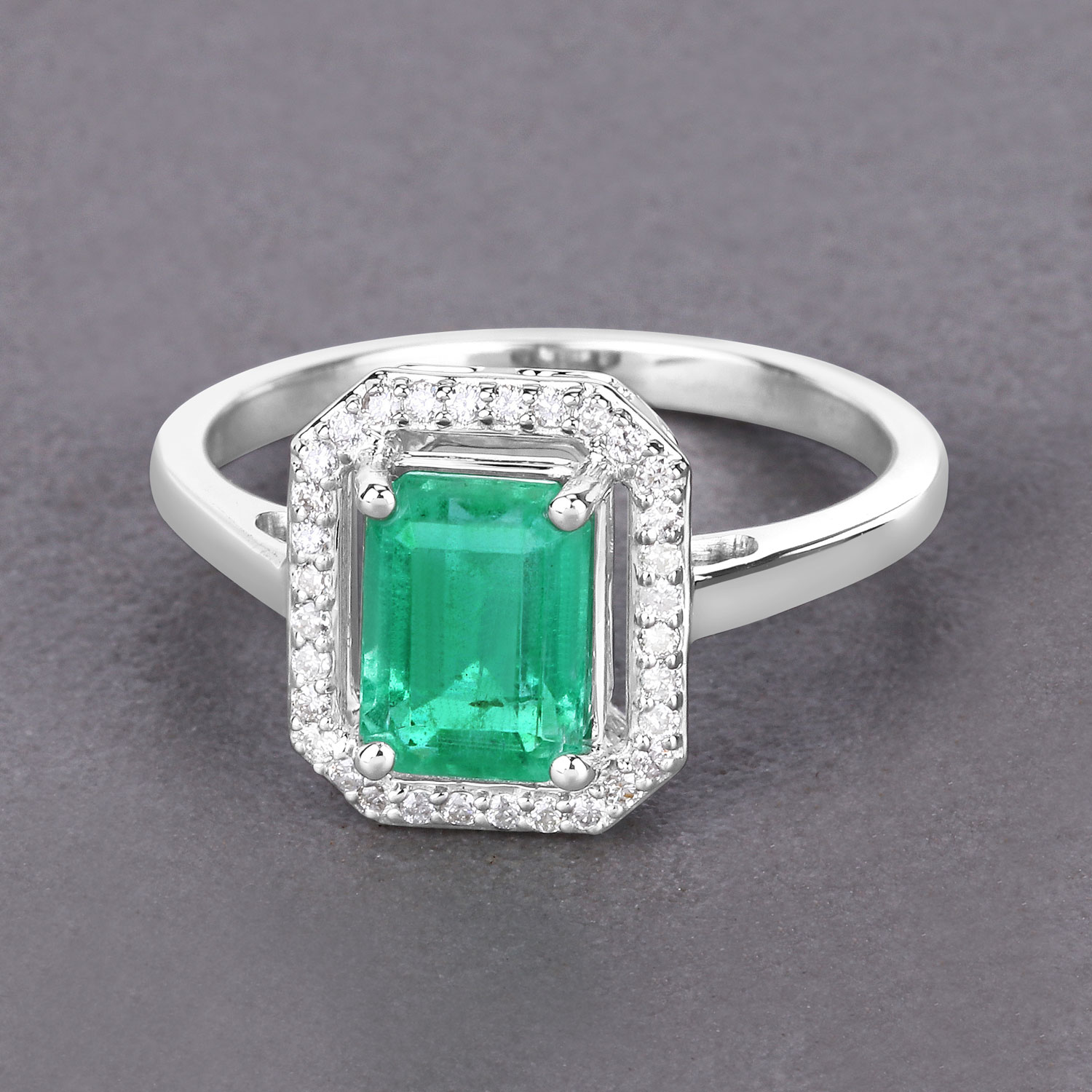 1.62 Carat Genuine Ethiopian Emerald and White Diamond 14K White Gold Ring