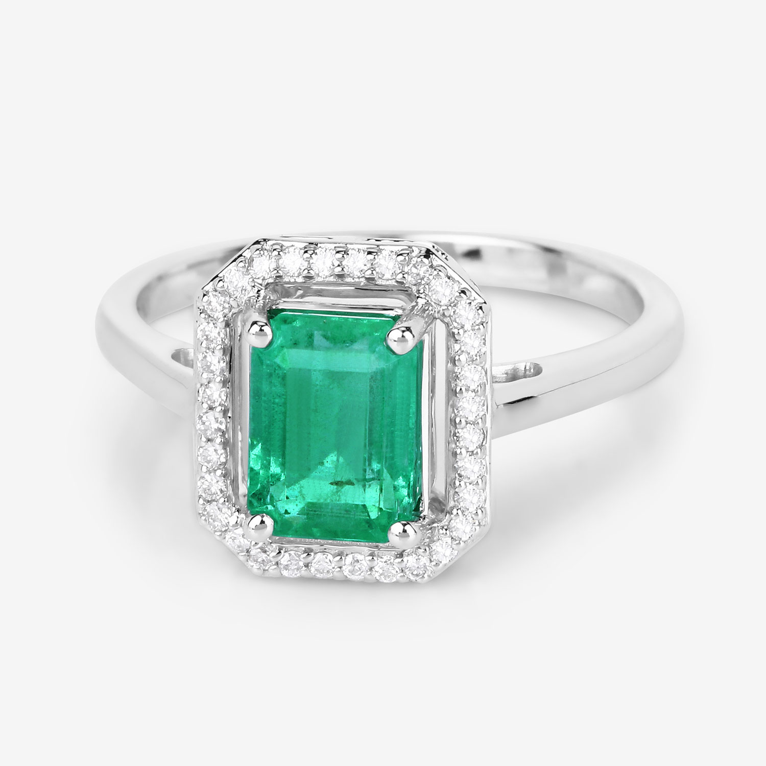 1.62 Carat Genuine Ethiopian Emerald and White Diamond 14K White Gold Ring