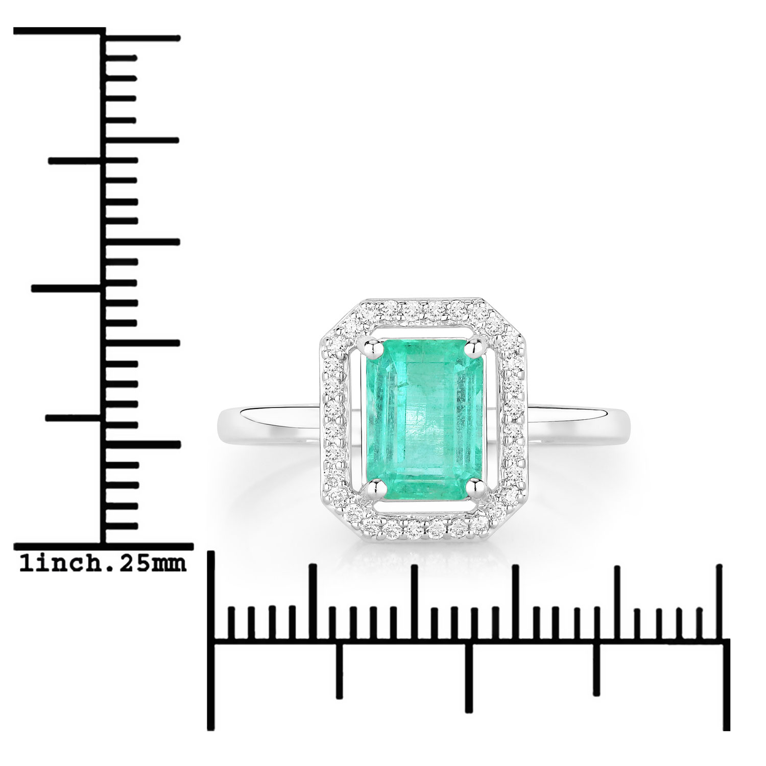 1.62 Carat Genuine Ethiopian Emerald and White Diamond 14K White Gold Ring