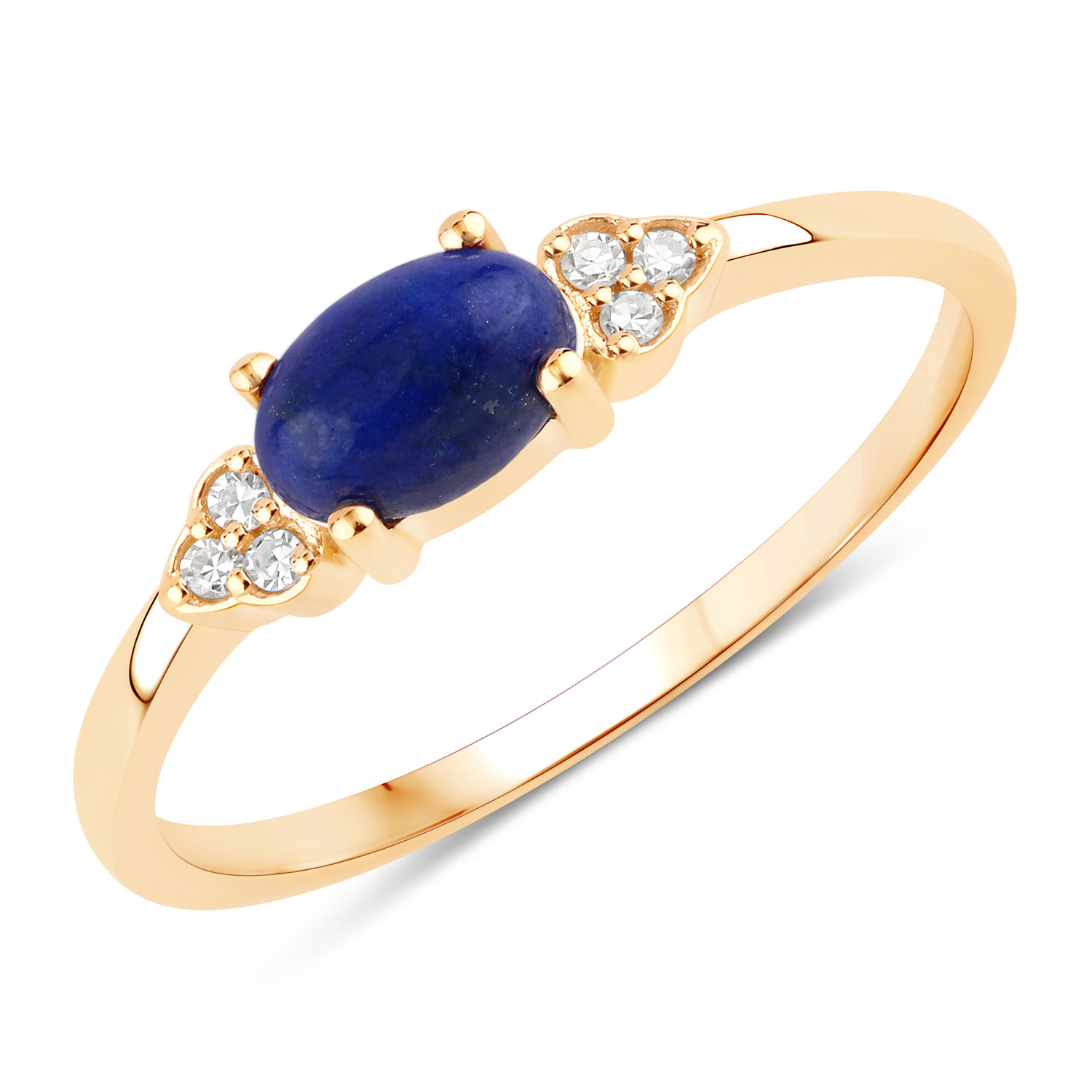 0.74 Carat Genuine Lapis and White Diamond 10K Yellow Gold Ring