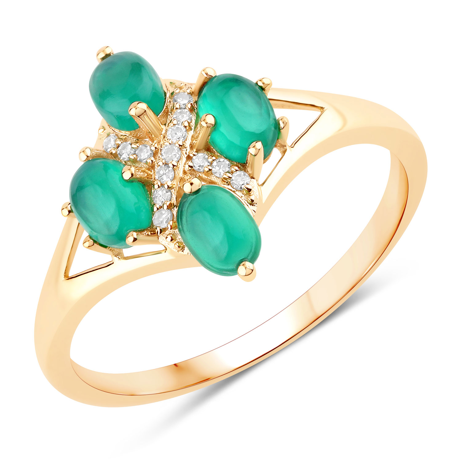 1.24 Carat Genuine Green Onyx and White Diamond 10K Yellow Gold Ring