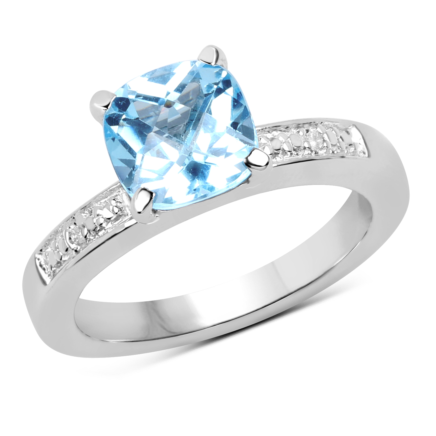 2.71 Carat Genuine Blue Topaz and White Topaz .925 Sterling Silver Ring