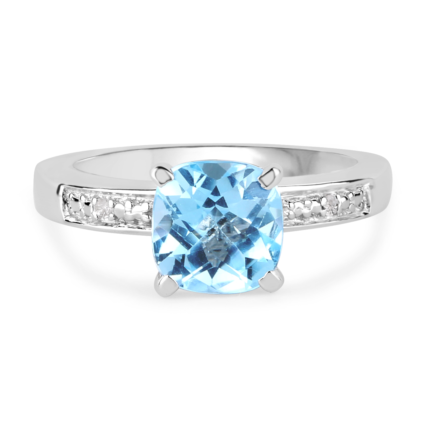 2.71 Carat Genuine Blue Topaz and White Topaz .925 Sterling Silver Ring