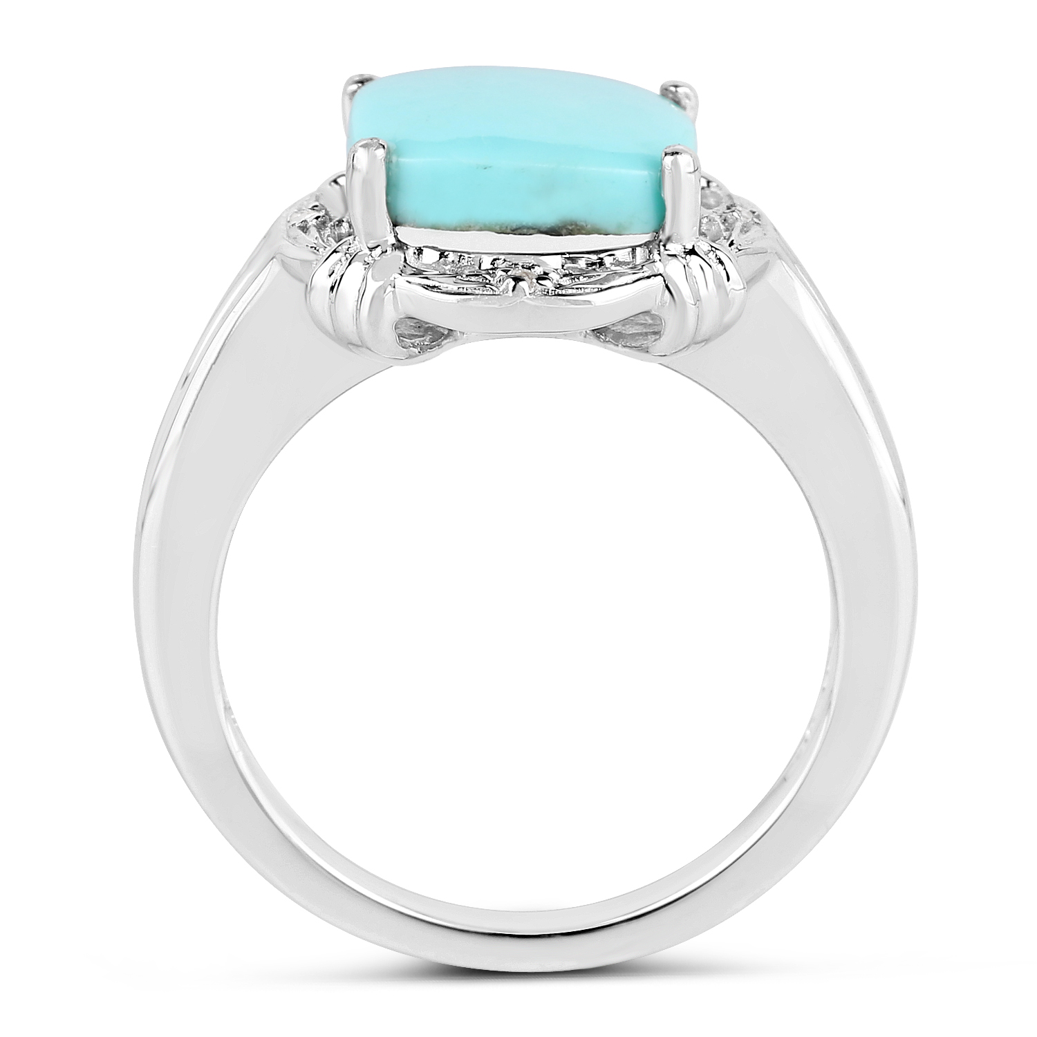 3.31 Carat Genuine Turquoise and White Topaz .925 Sterling Silver Ring
