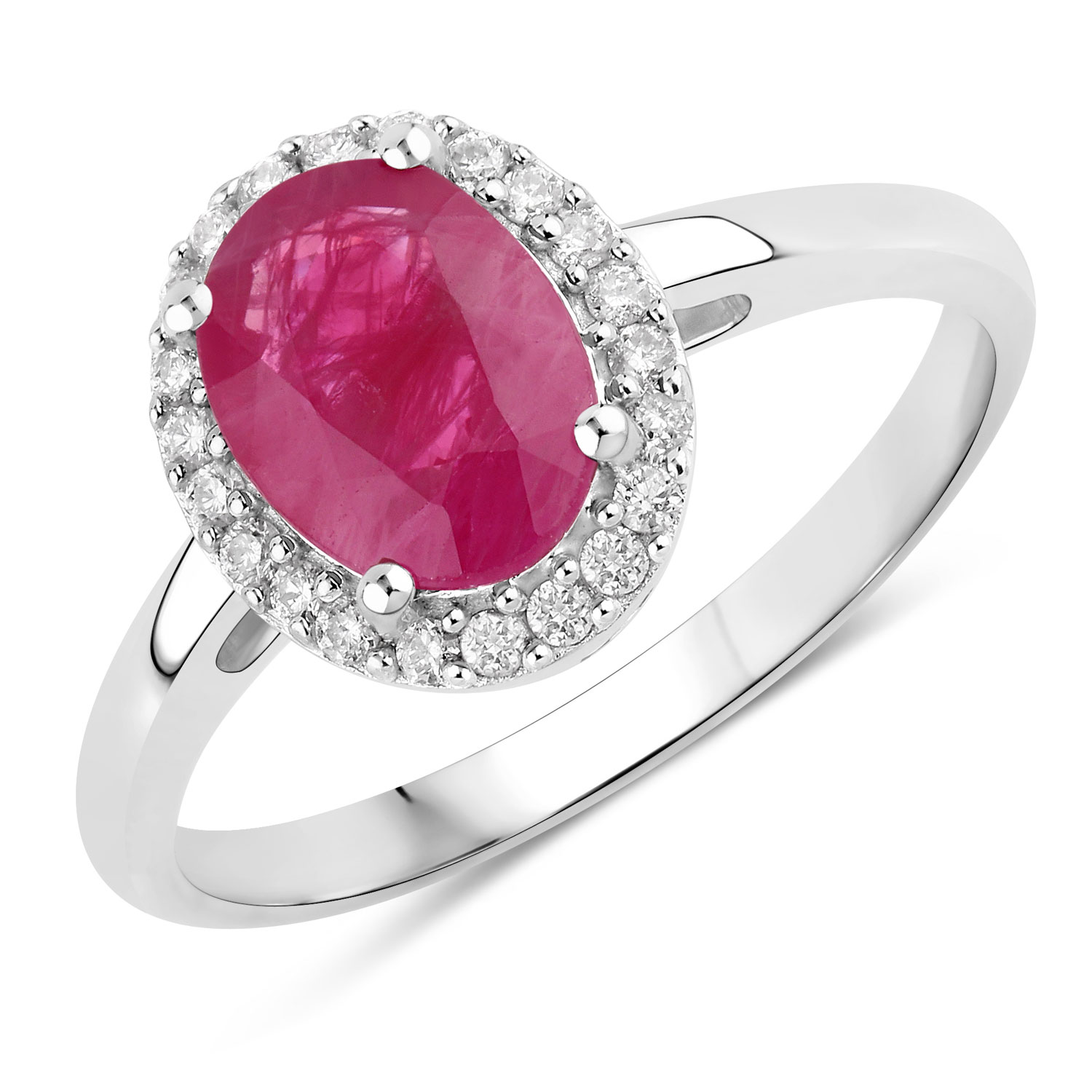1.59 Carat Genuine Ruby and White Diamond 10K White Gold Ring