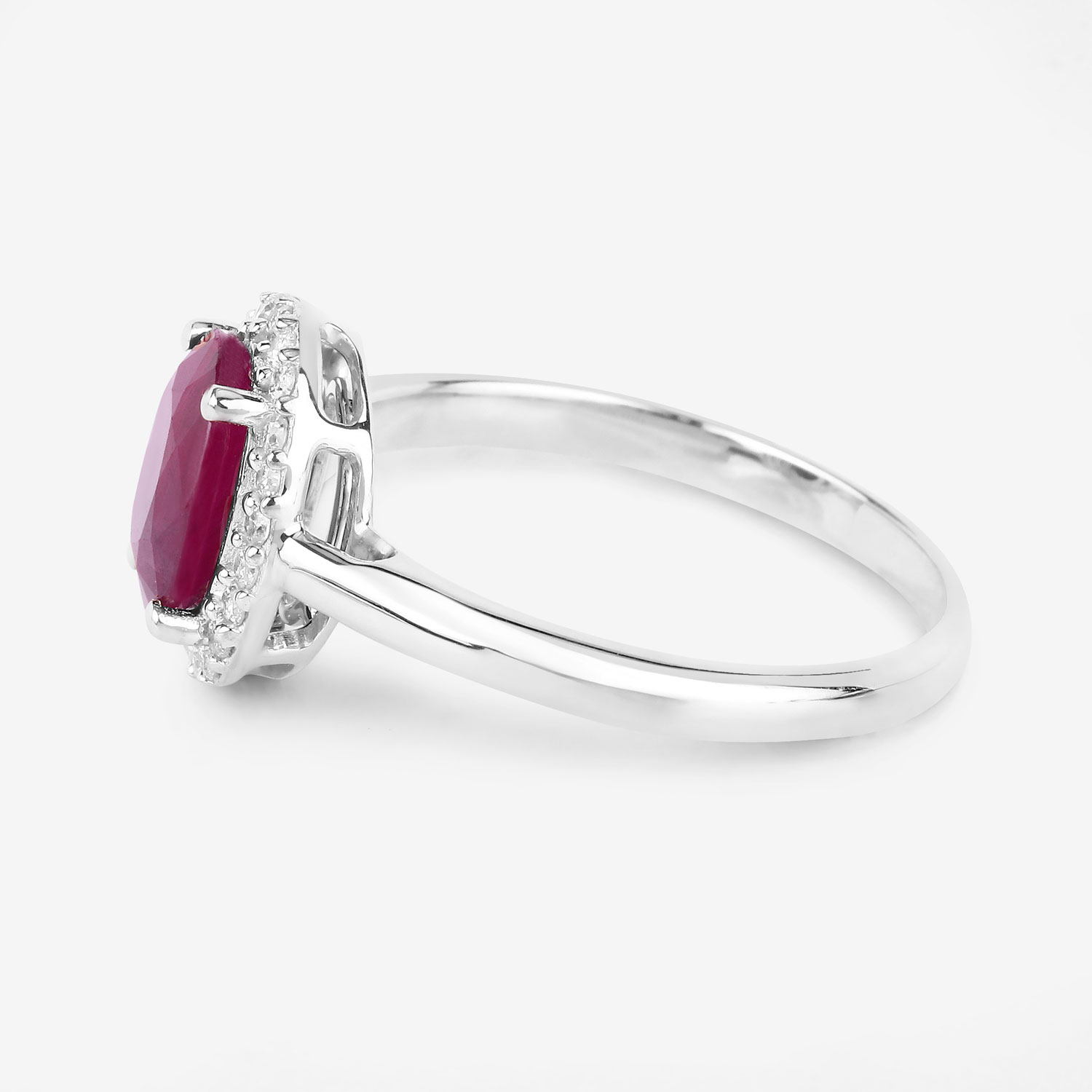 1.59 Carat Genuine Ruby and White Diamond 10K White Gold Ring