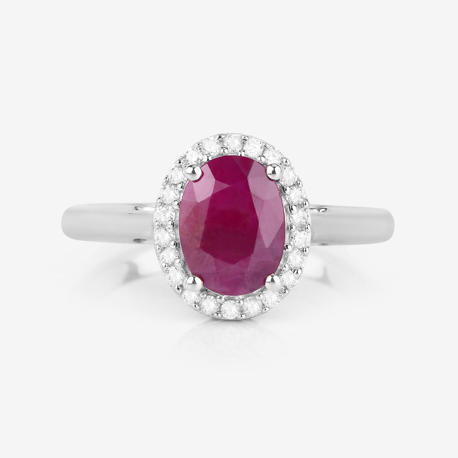 1.59 Carat Genuine Ruby and White Diamond 10K White Gold Ring