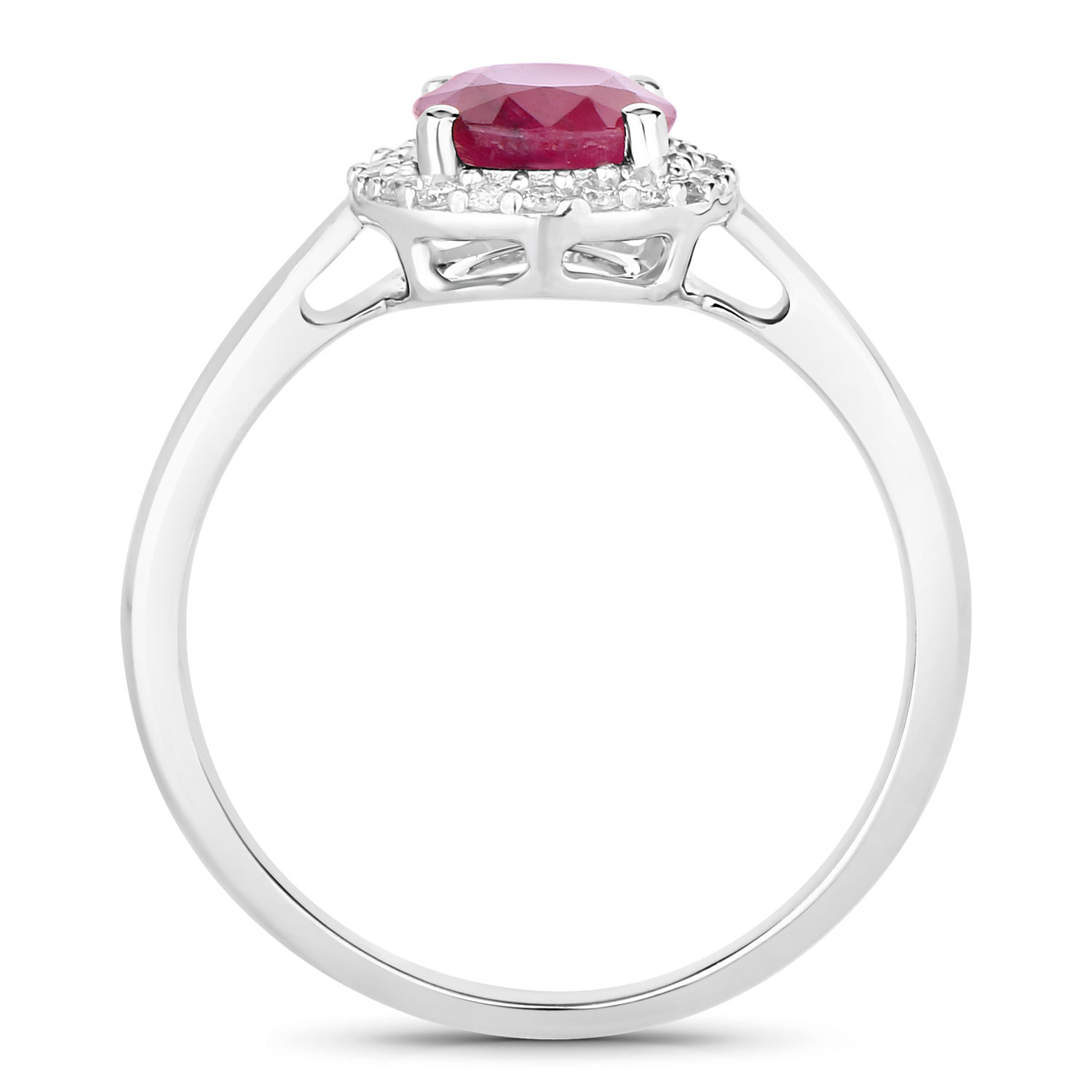 1.59 Carat Genuine Ruby and White Diamond 10K White Gold Ring