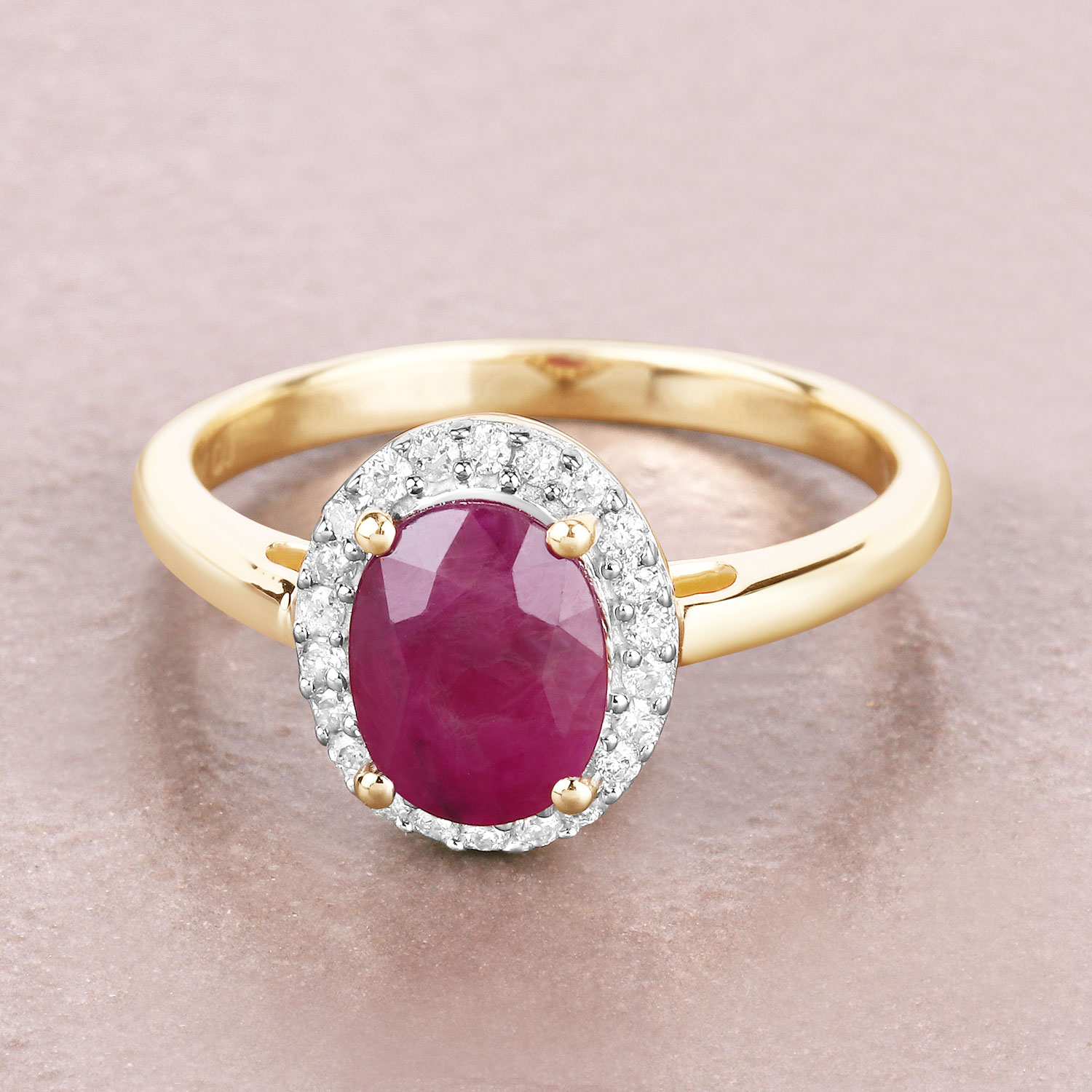 1.59 Carat Genuine Ruby and White Diamond 10K Yellow Gold Ring