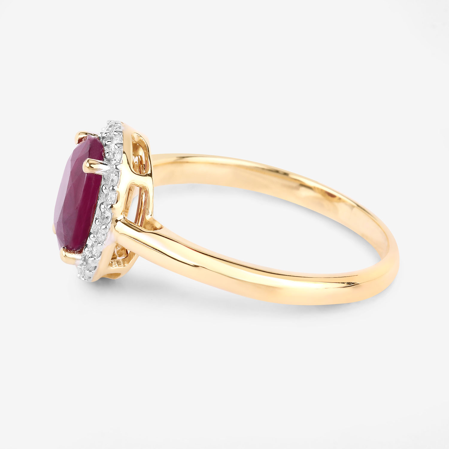 1.59 Carat Genuine Ruby and White Diamond 10K Yellow Gold Ring