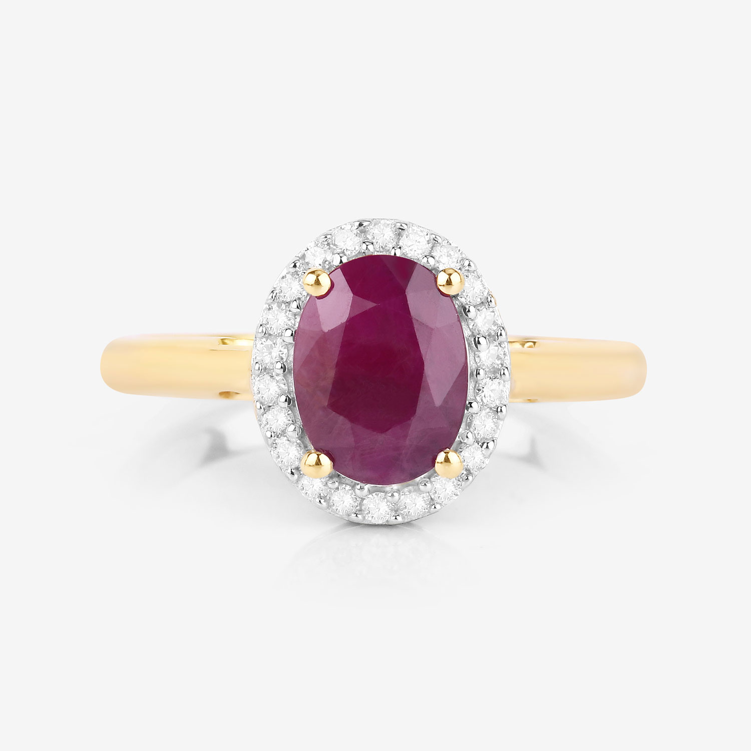 1.59 Carat Genuine Ruby and White Diamond 10K Yellow Gold Ring