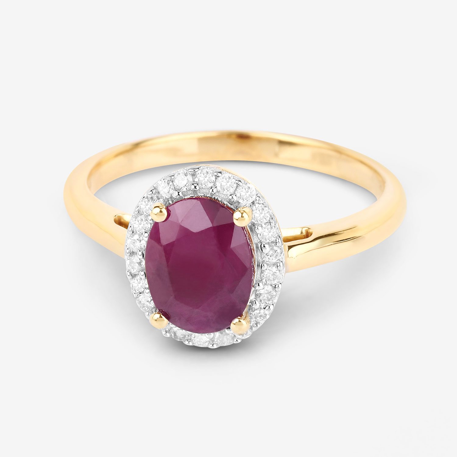 1.59 Carat Genuine Ruby and White Diamond 10K Yellow Gold Ring