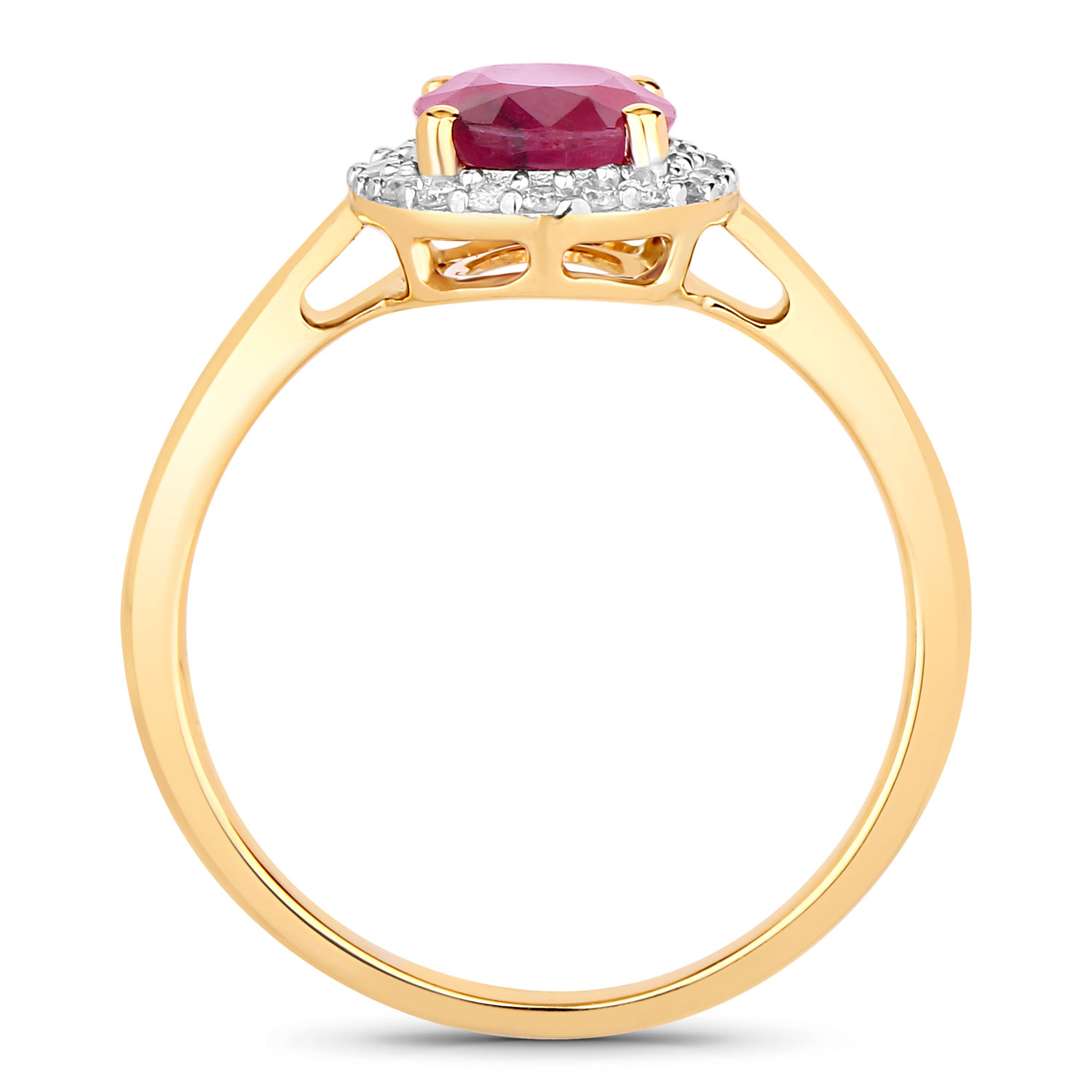 1.59 Carat Genuine Ruby and White Diamond 10K Yellow Gold Ring
