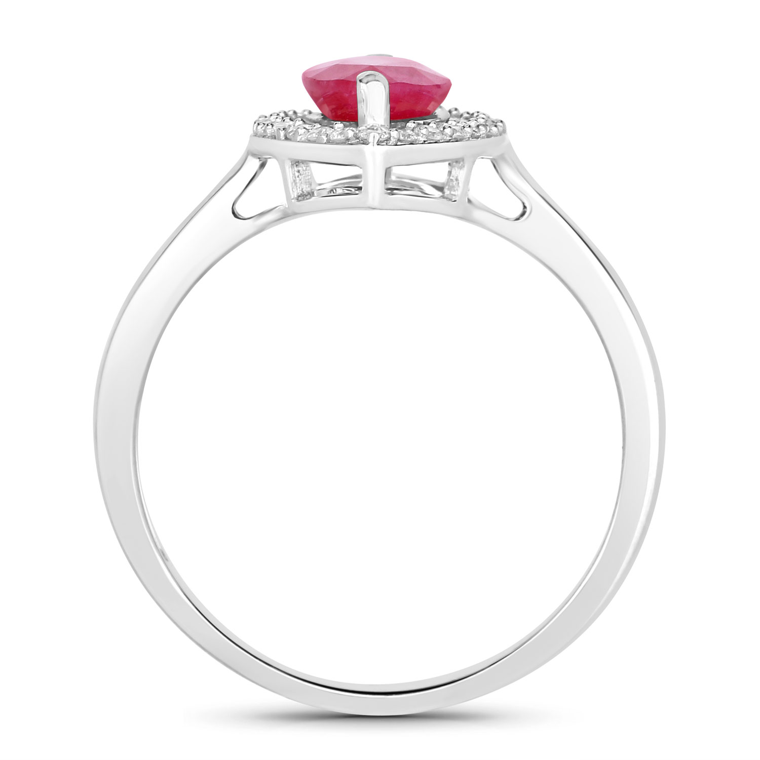 1.52 Carat Genuine Ruby and White Diamond 10K White Gold Ring