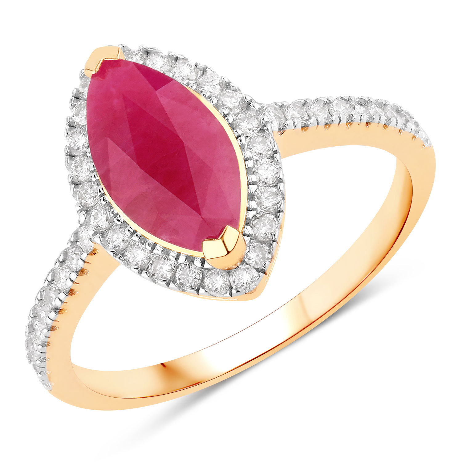 1.79 Carat Genuine Ruby and White Diamond 10K Yellow Gold Ring